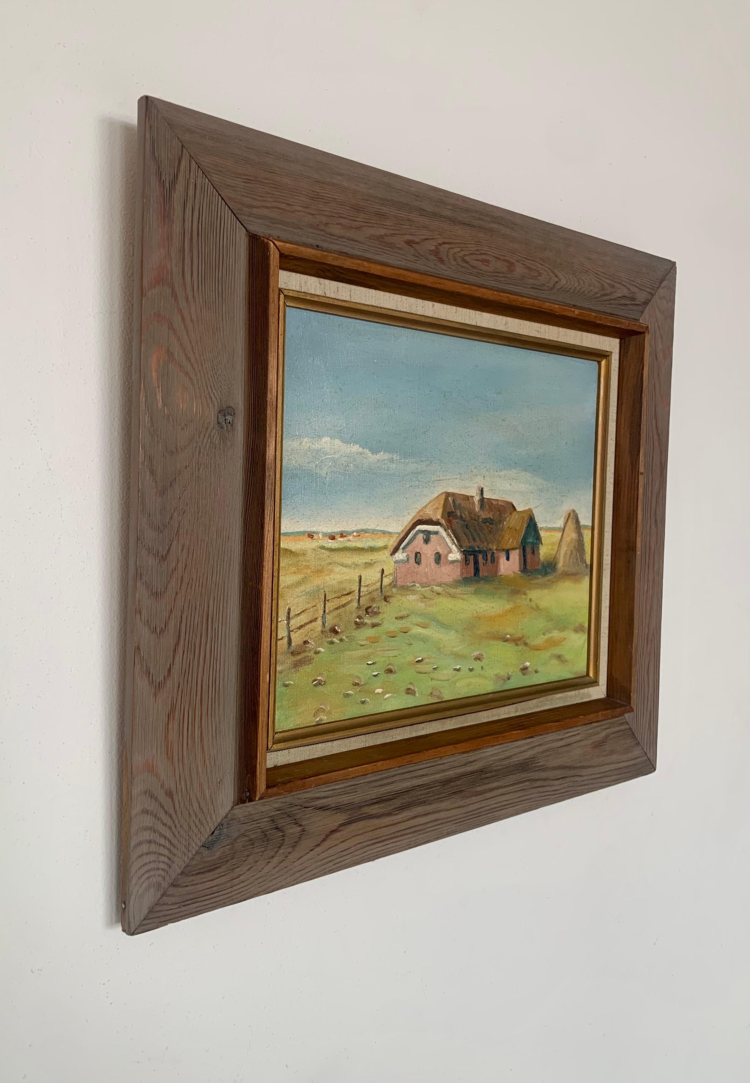 Original-Ölgemälde aus der Mitte des Jahrhunderts von traditionellen skandinavischen Haus (Moderne der Mitte des Jahrhunderts) im Angebot