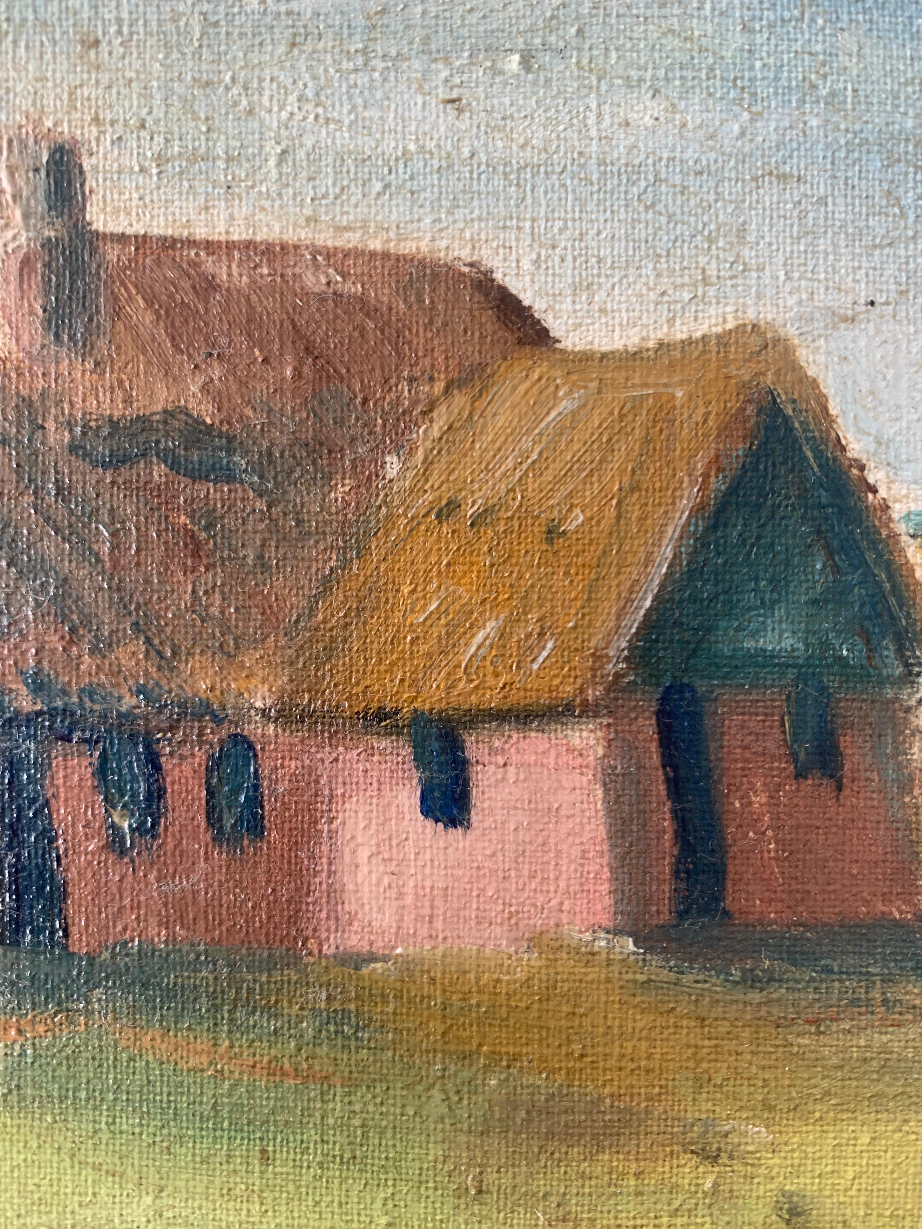 Original-Ölgemälde aus der Mitte des Jahrhunderts von traditionellen skandinavischen Haus (Dänisch) im Angebot