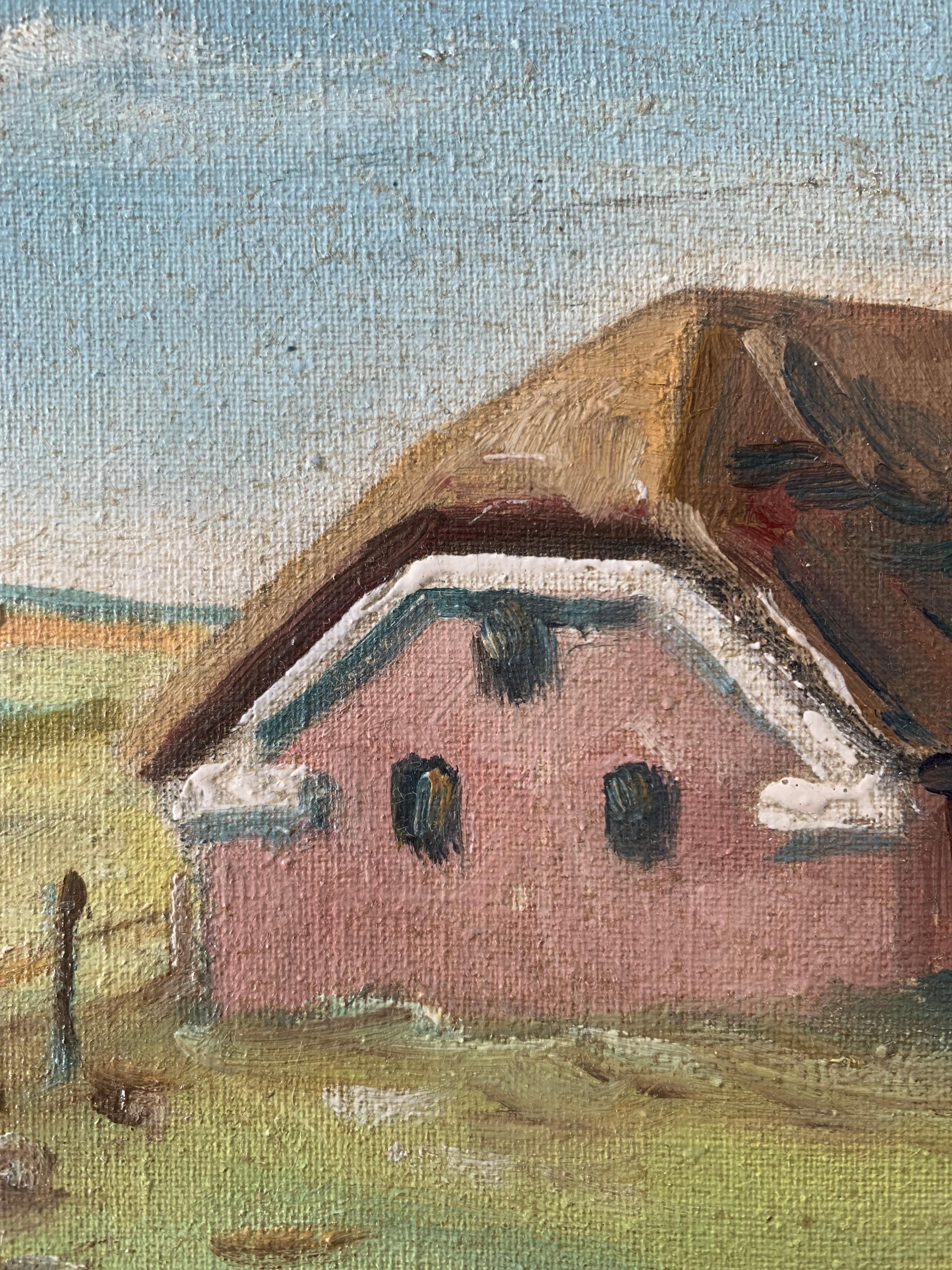 Original-Ölgemälde aus der Mitte des Jahrhunderts von traditionellen skandinavischen Haus (Gemalt) im Angebot