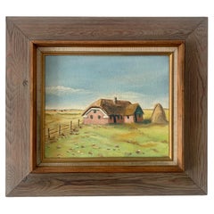 Original-Ölgemälde aus der Mitte des Jahrhunderts von traditionellen skandinavischen Haus