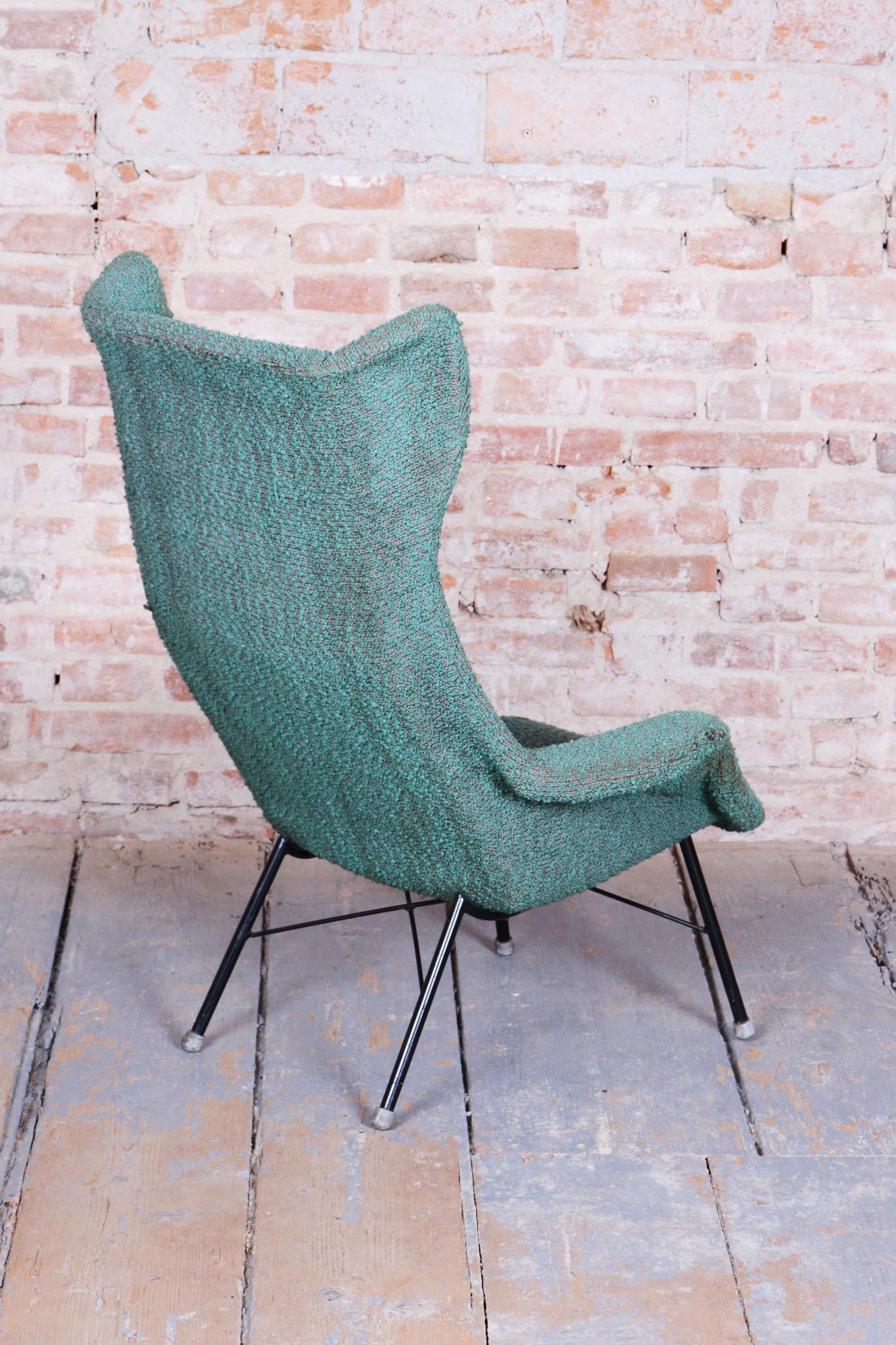 Steel Original Mid-Century Wingchair, by Miroslav Navratil, Fiberglass, Czech, 1960s For Sale