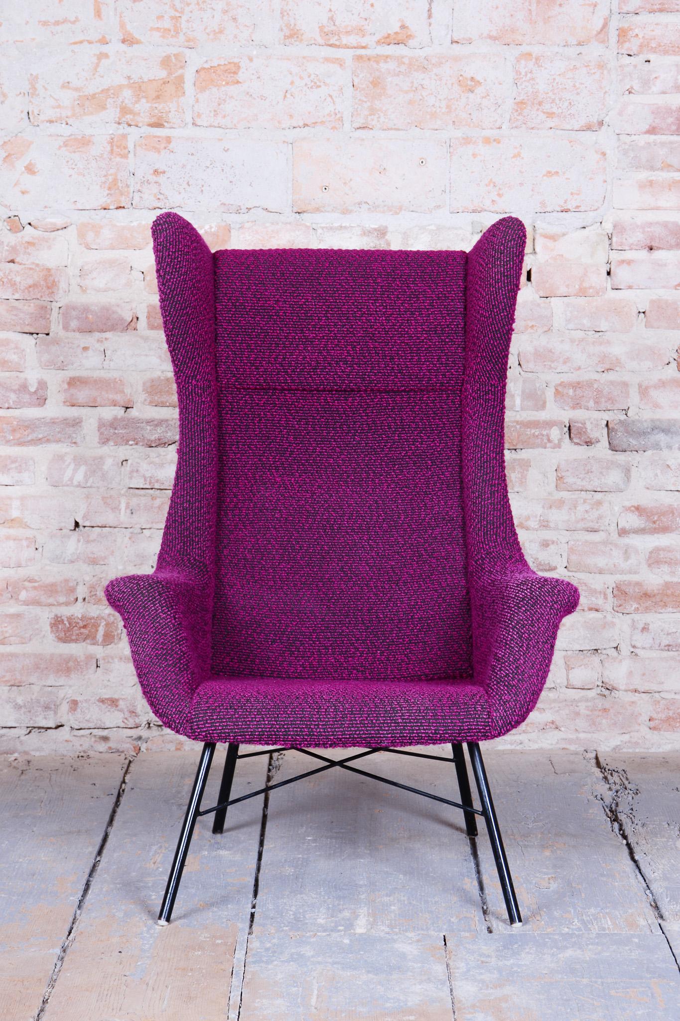 Original Mid-Century Wingchair, Miroslav Navratil, Plastic Fiber, Czech, 1950s In Good Condition For Sale In Brandys nad Labem, Středočeský kraj