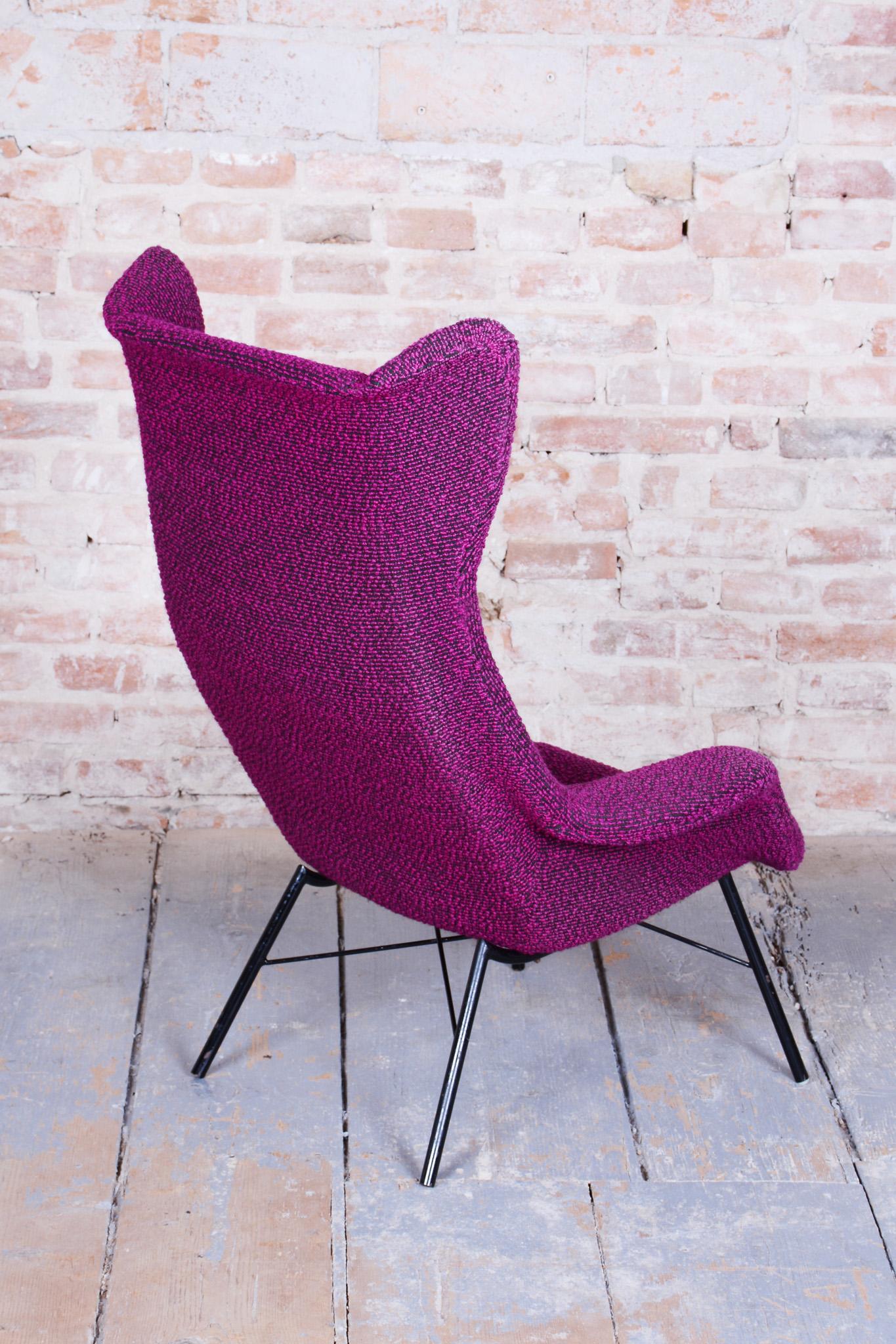 Steel Original Mid-Century Wingchair, Miroslav Navratil, Plastic Fiber, Czech, 1950s For Sale