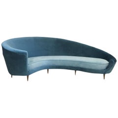 Original Midcentury:: 1950s Italian Curved Sofa in Velvet