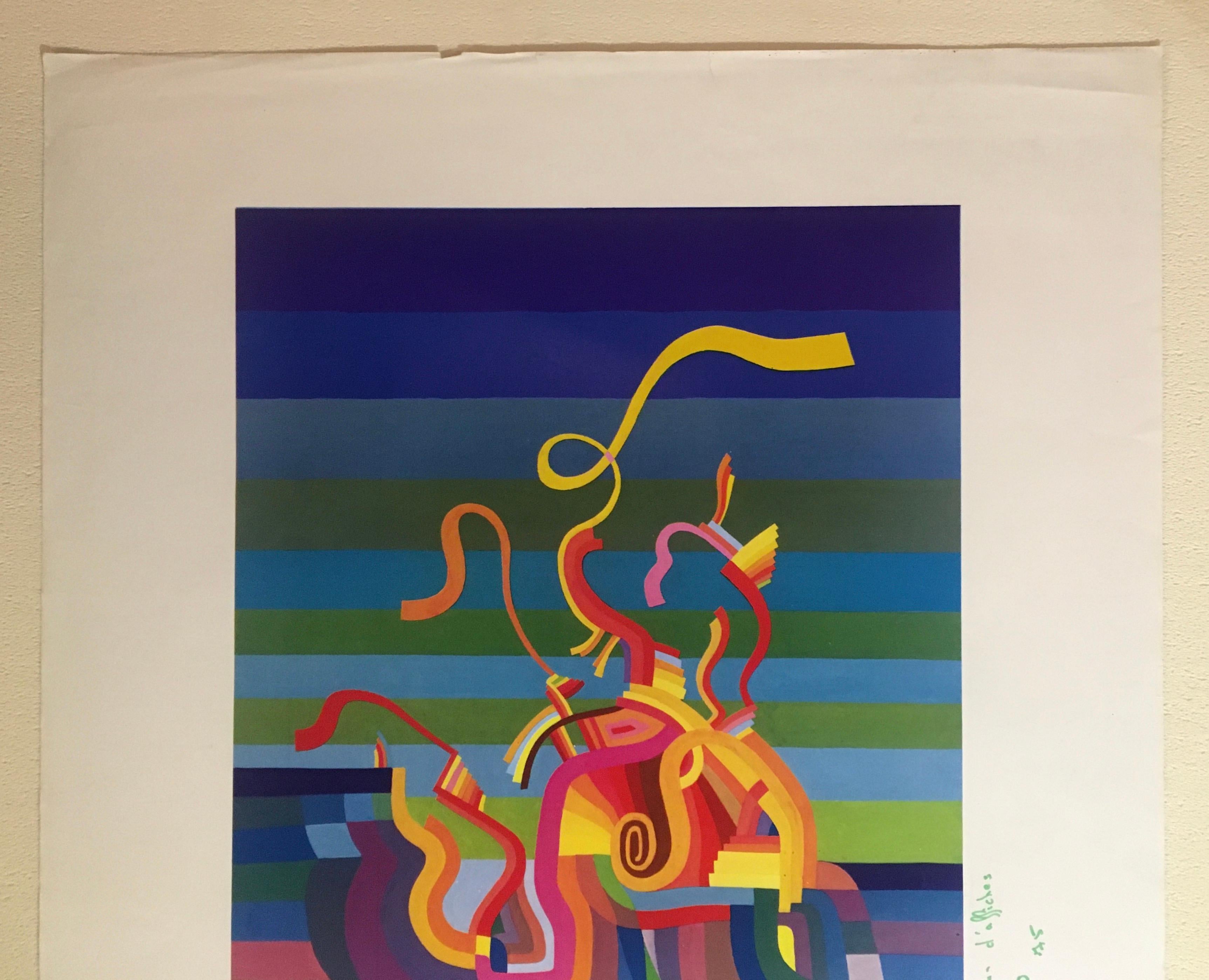 Original midcentury abstract art exhibition poster with wonderful vivid colors.
Very decorative contemporary art. 

Measures: 18