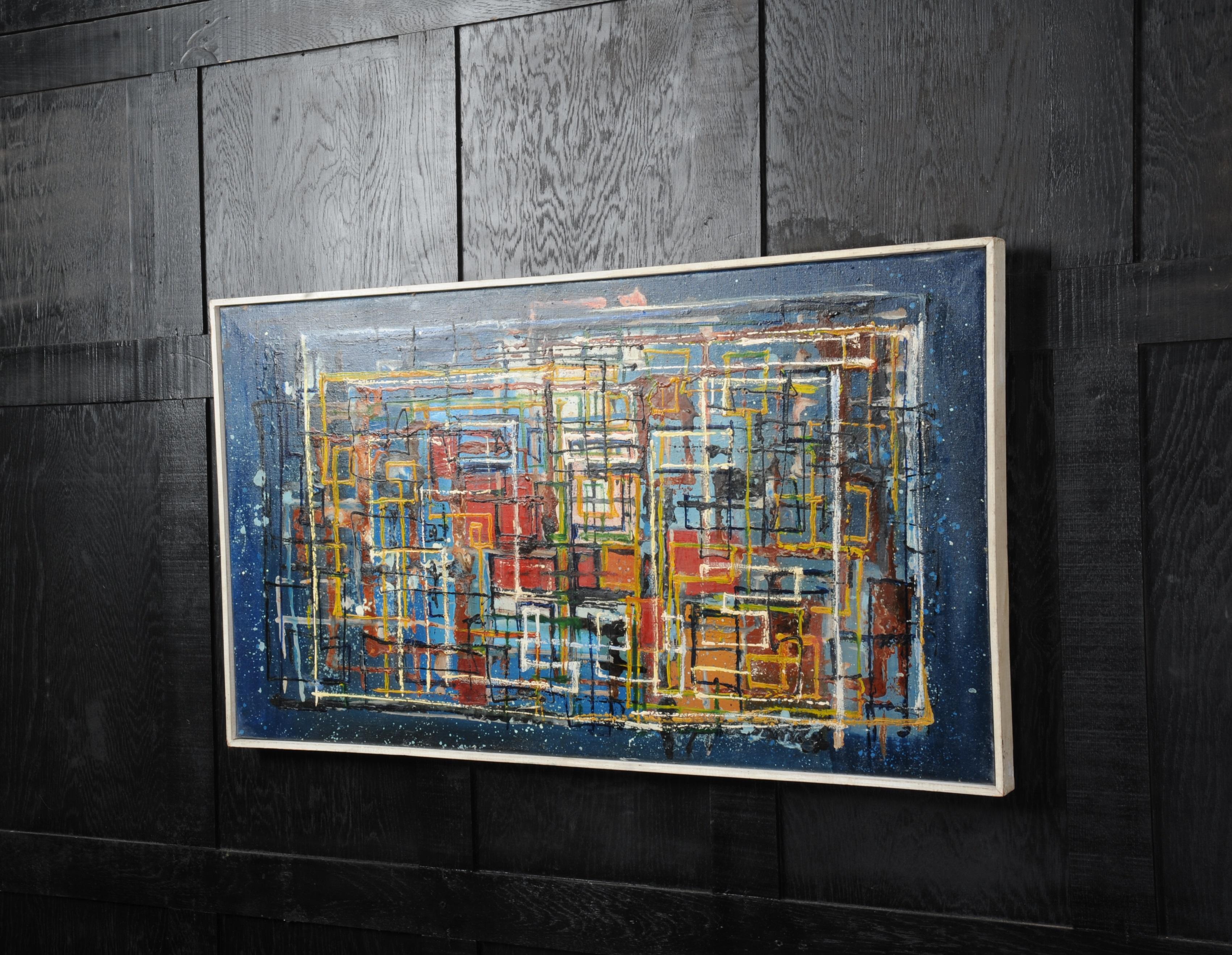 A stunning midcentury abstract oil on canvas by the listed artist William Ernst Burwell (1911-1974). It is in its original gallery frame of painted softwood. We have obtained several of the artists works from his studio. Condition is very good, the