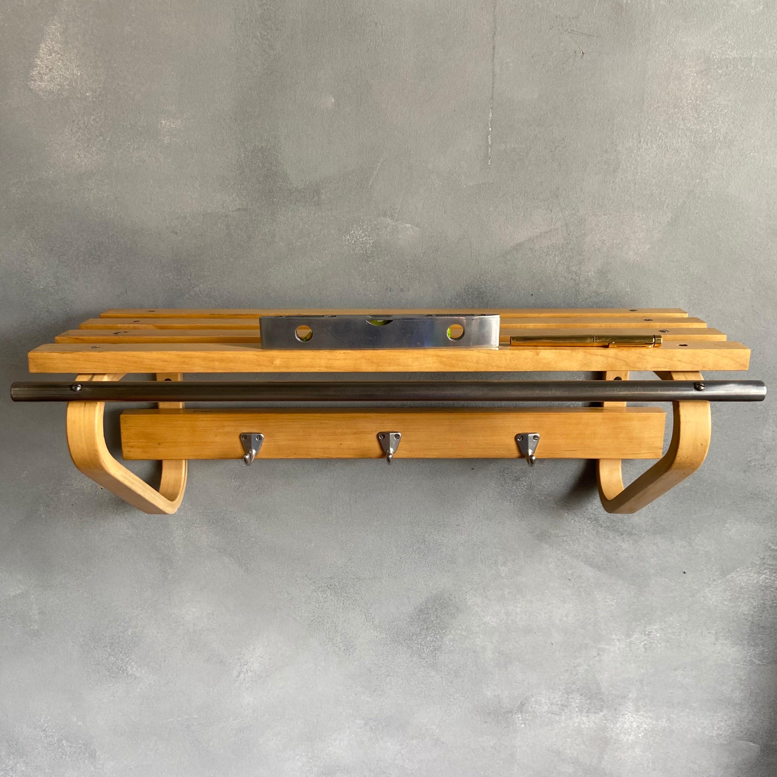 Original Midcentury Alvar Aalto Coat Rack / Shelf Stora Enso Building Finland In Good Condition For Sale In BROOKLYN, NY