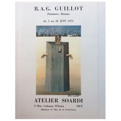 Original Midcentury Surrealist Art Exhibition Poster, B.A.G. Guillot