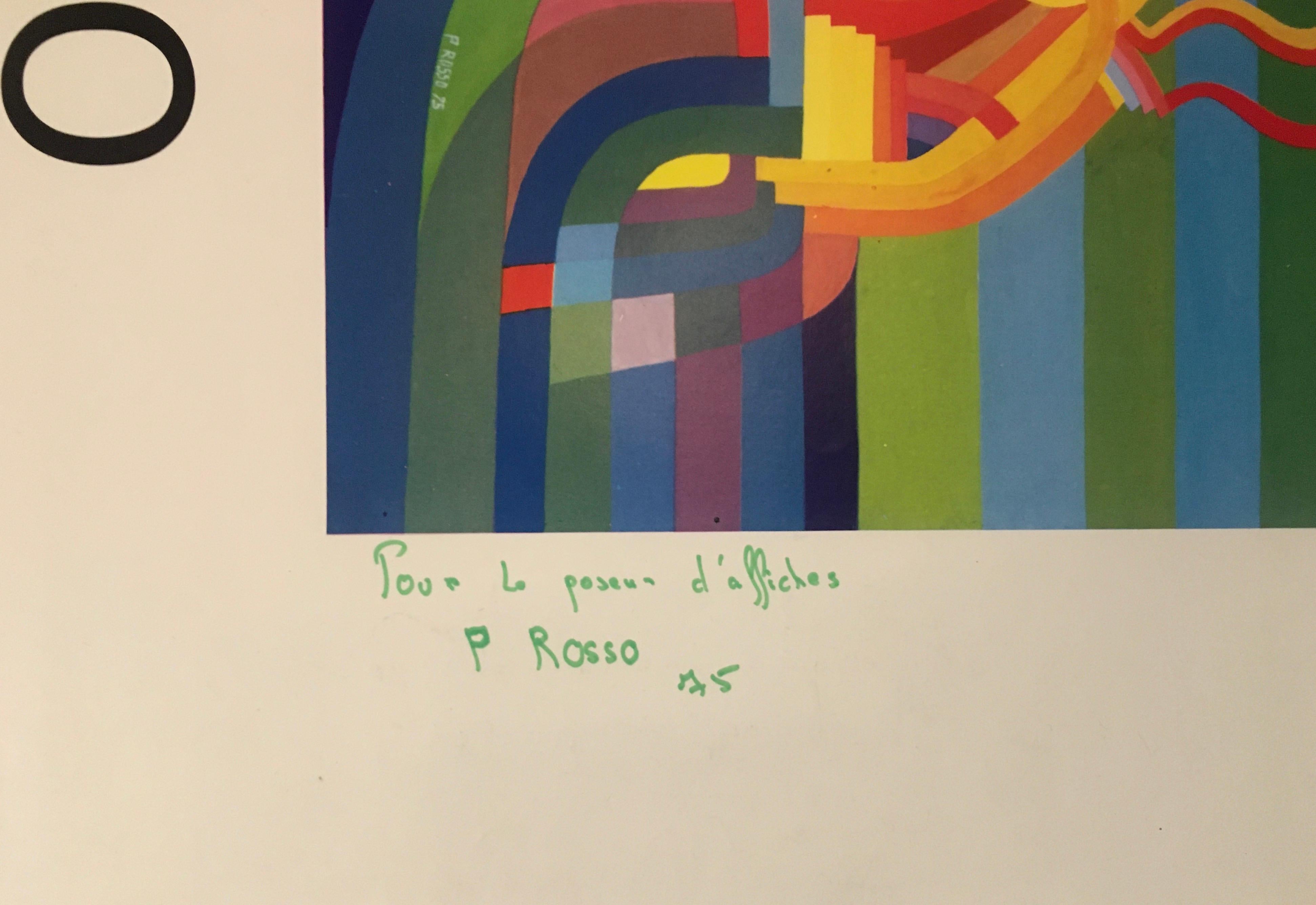 French Original Midcentury Abstract Art Exhibition Poster, Signed Rosso Dated 1975 For Sale