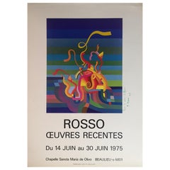 Original Midcentury Abstract Art Exhibition Poster, Signed Rosso Dated 1975