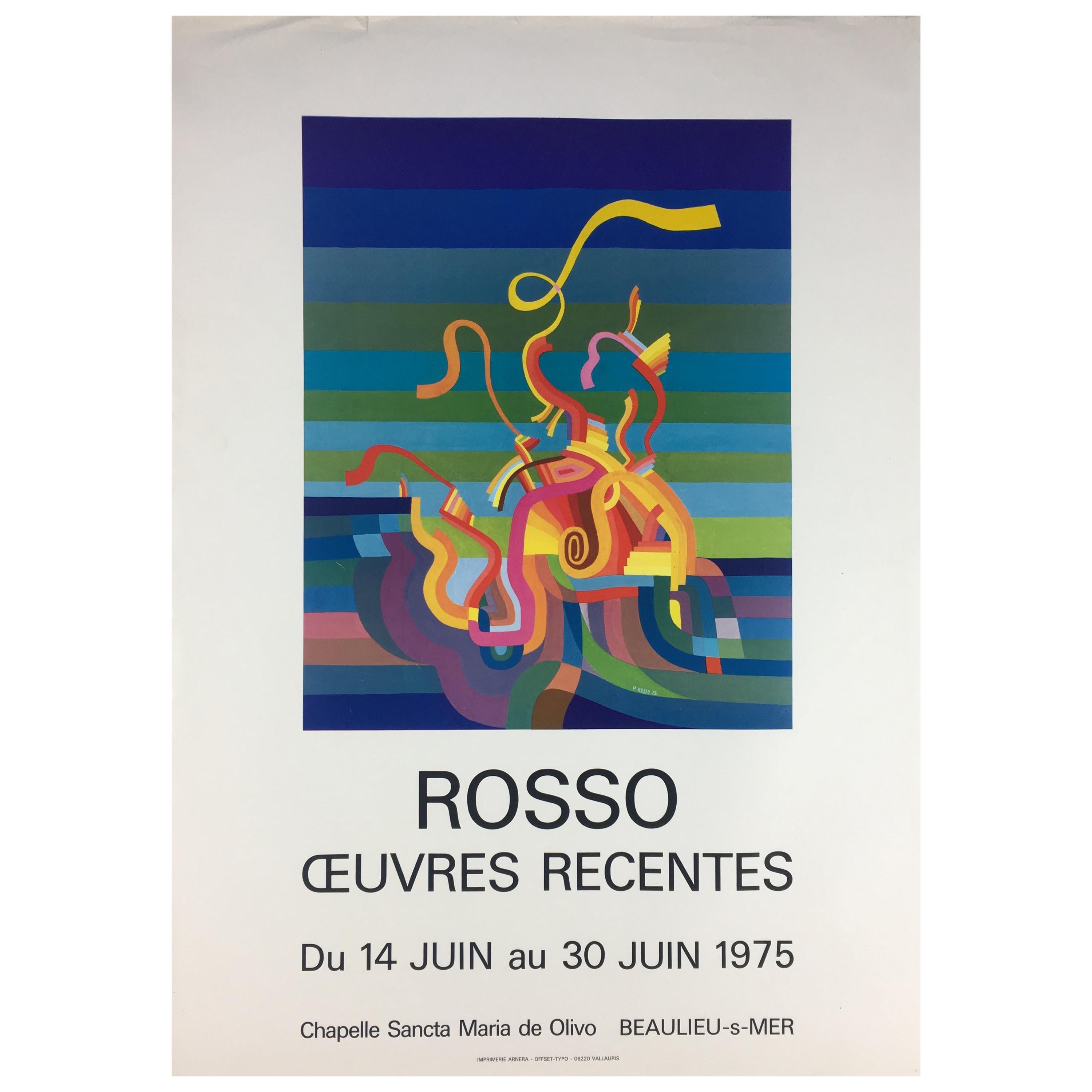 Original Midcentury Abstract Art Exhibition Poster, Works by Rosso Dated 1975