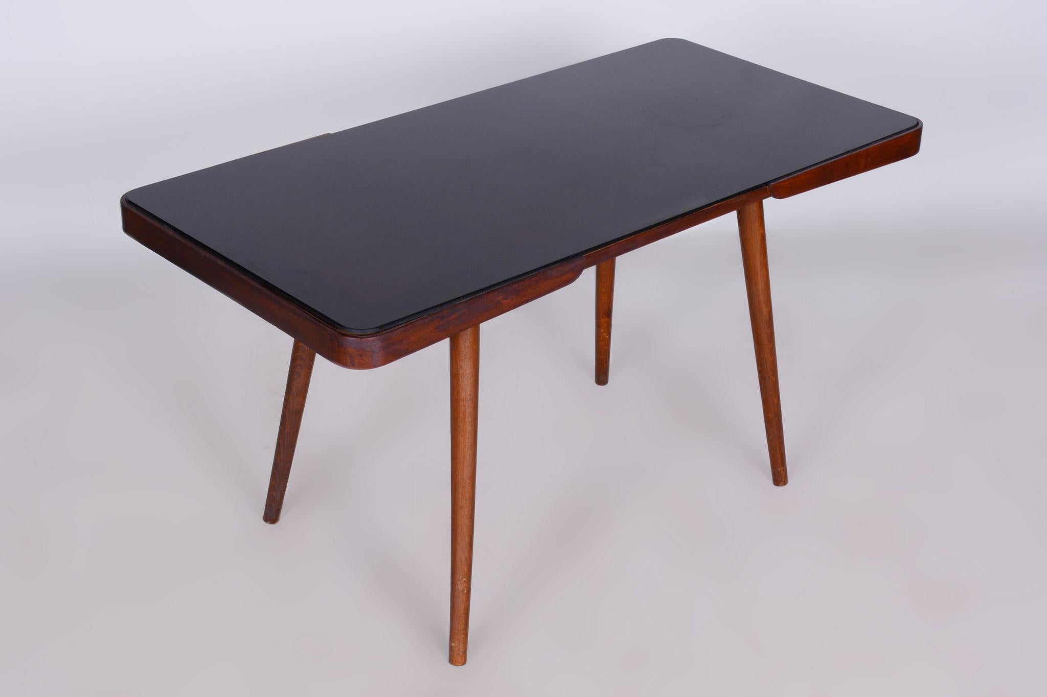 Original MidCentury Beech Coffee Table, Opaxit Glass, Interier Praha, Czechia In Good Condition For Sale In Horomerice, CZ