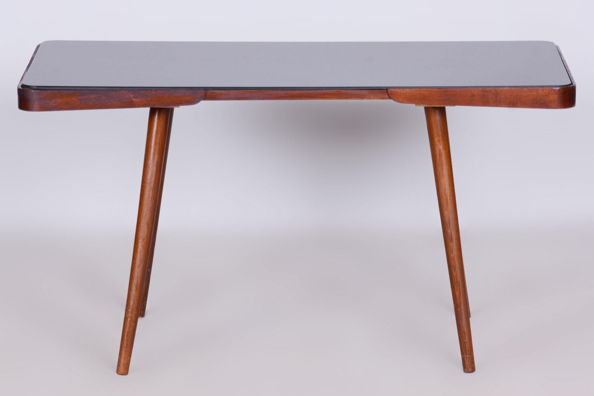 Wood Original MidCentury Beech Coffee Table, Opaxit Glass, Interier Praha, Czechia For Sale
