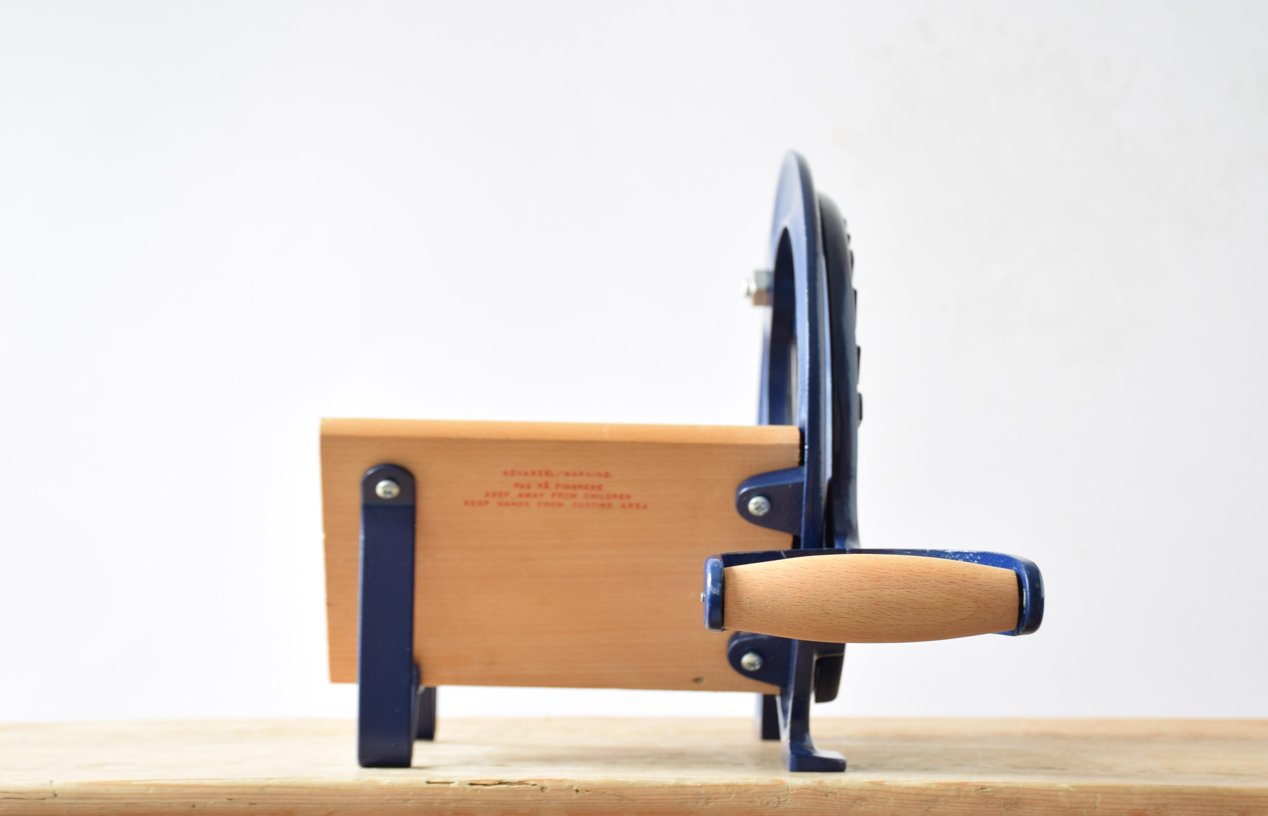 Cast Original Midcentury Danish Dark Blue Raadvad Bread Slicer by Ove Larsen, 1980s