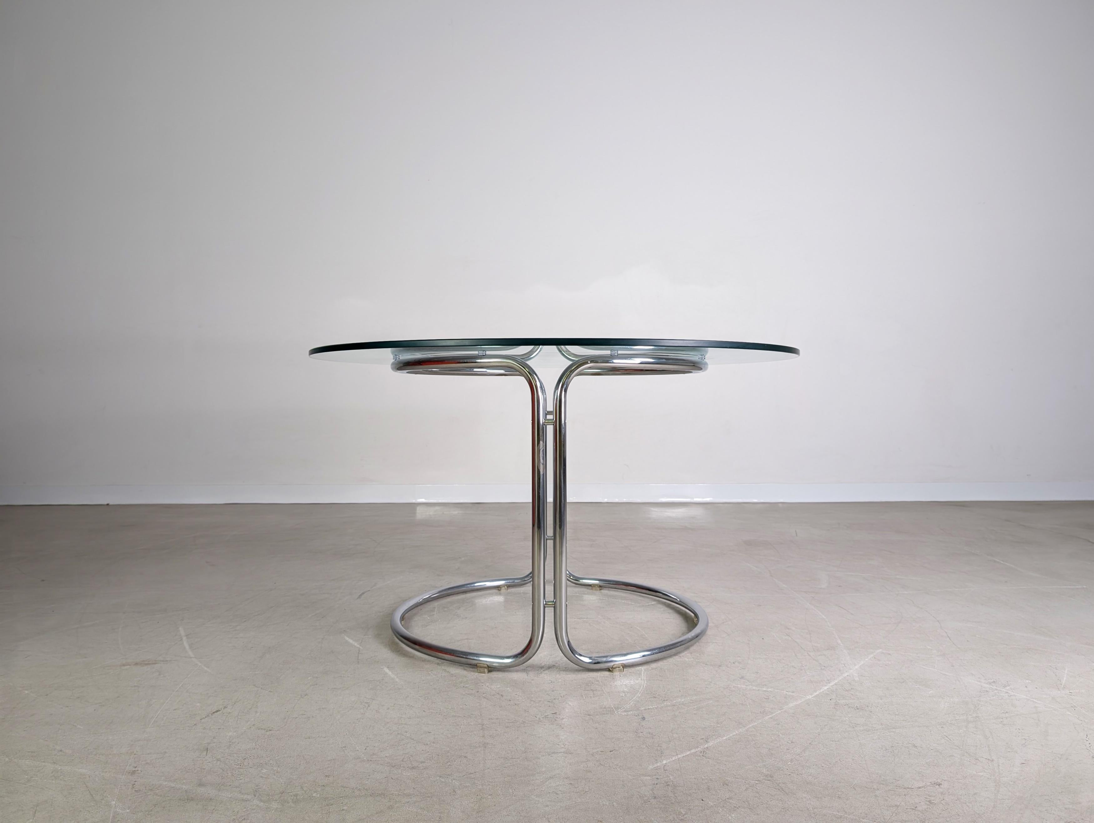 Mid-Century Modern Original Midcentury Esstisch Glastisch Chrom Space Age 1980 en vente