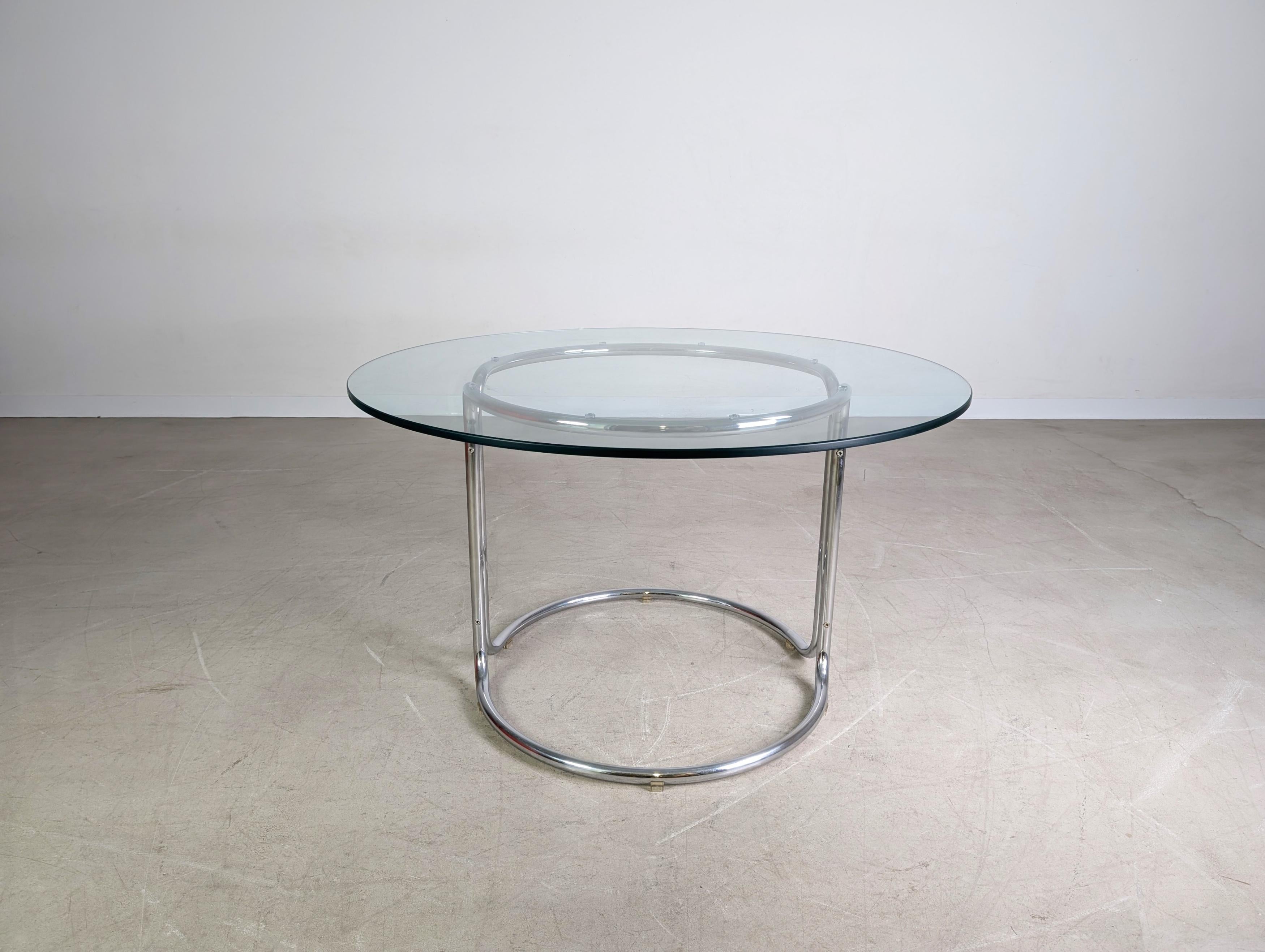 Inconnu Original Midcentury Esstisch Glastisch Chrom Space Age 1980 en vente