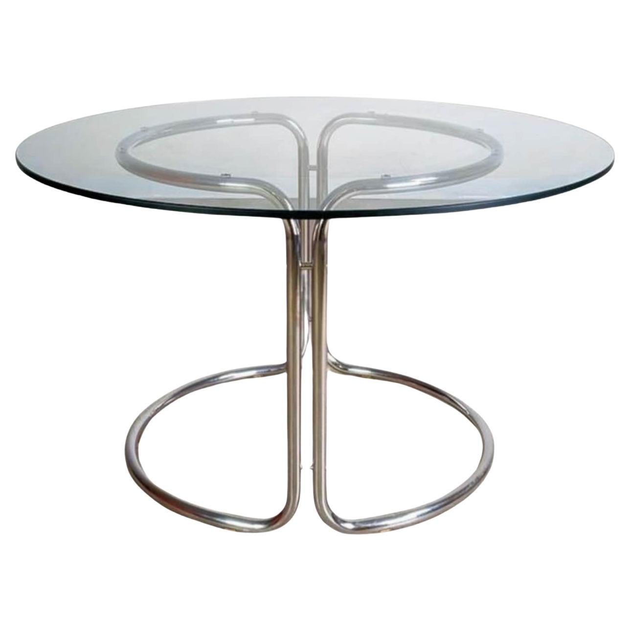Original Midcentury Esstisch Glastisch Chrom Space Age 1980 en vente