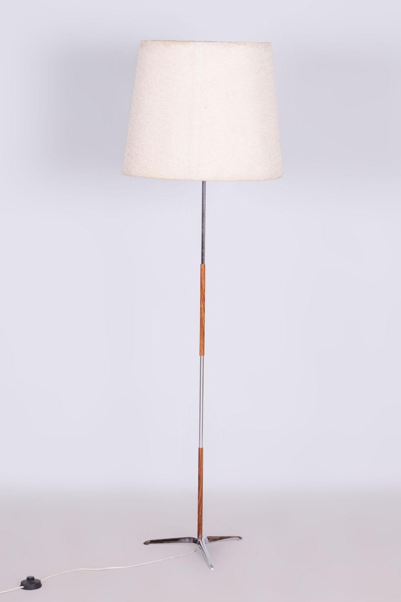 Wood Original MidCentury Floor Lamp, Palisandr, Chrome-plated Steel, Czechia, 1960s For Sale