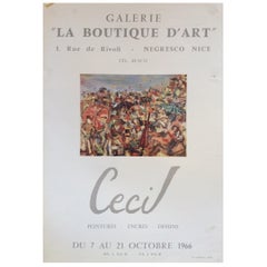 Original Midcentury French Art Exhibit Poster Works by Cecil, 1966