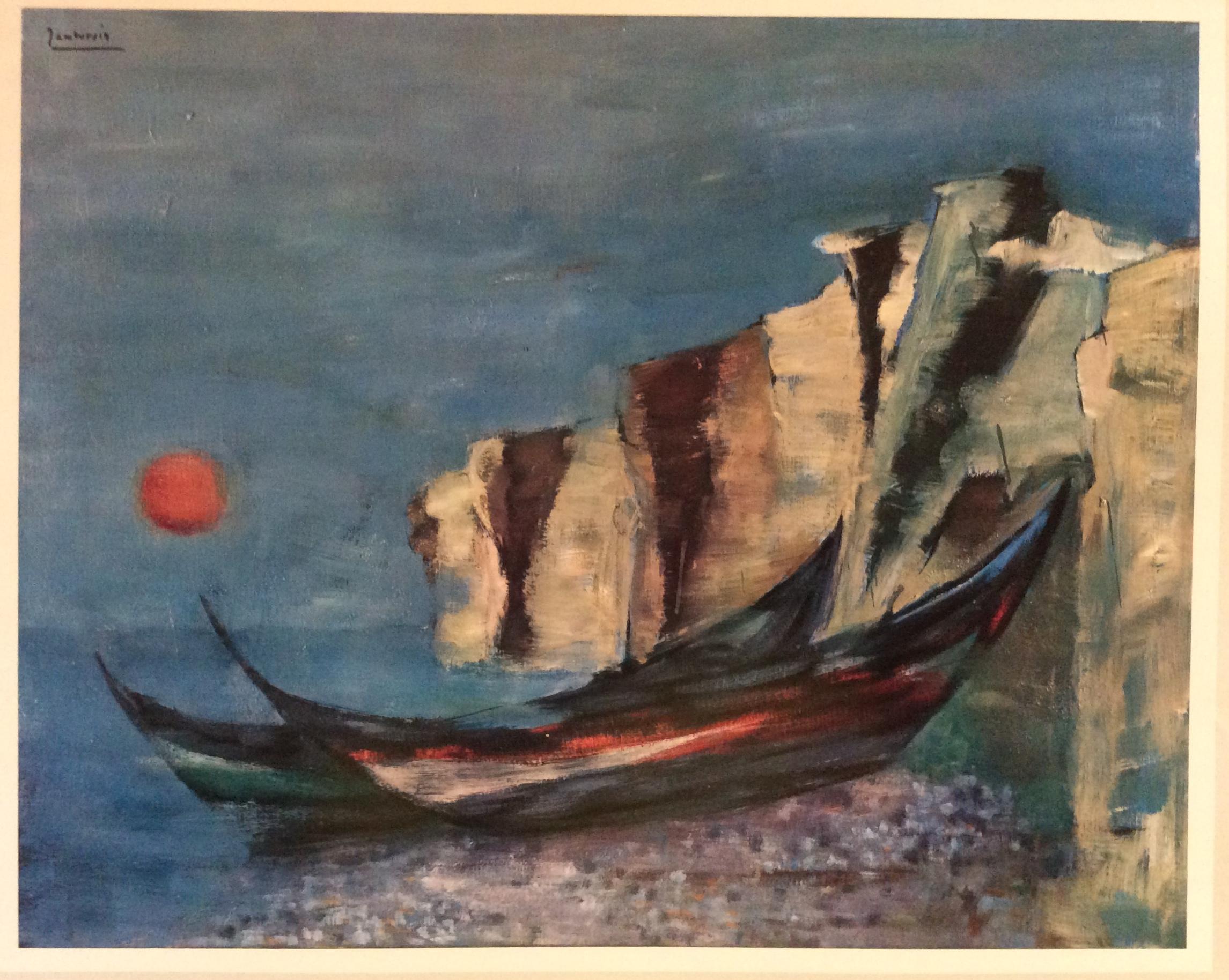 Original French Mid-Century Seascape Art Exhibit Poster by Zemborain dated 1965 In Good Condition In Miami, FL
