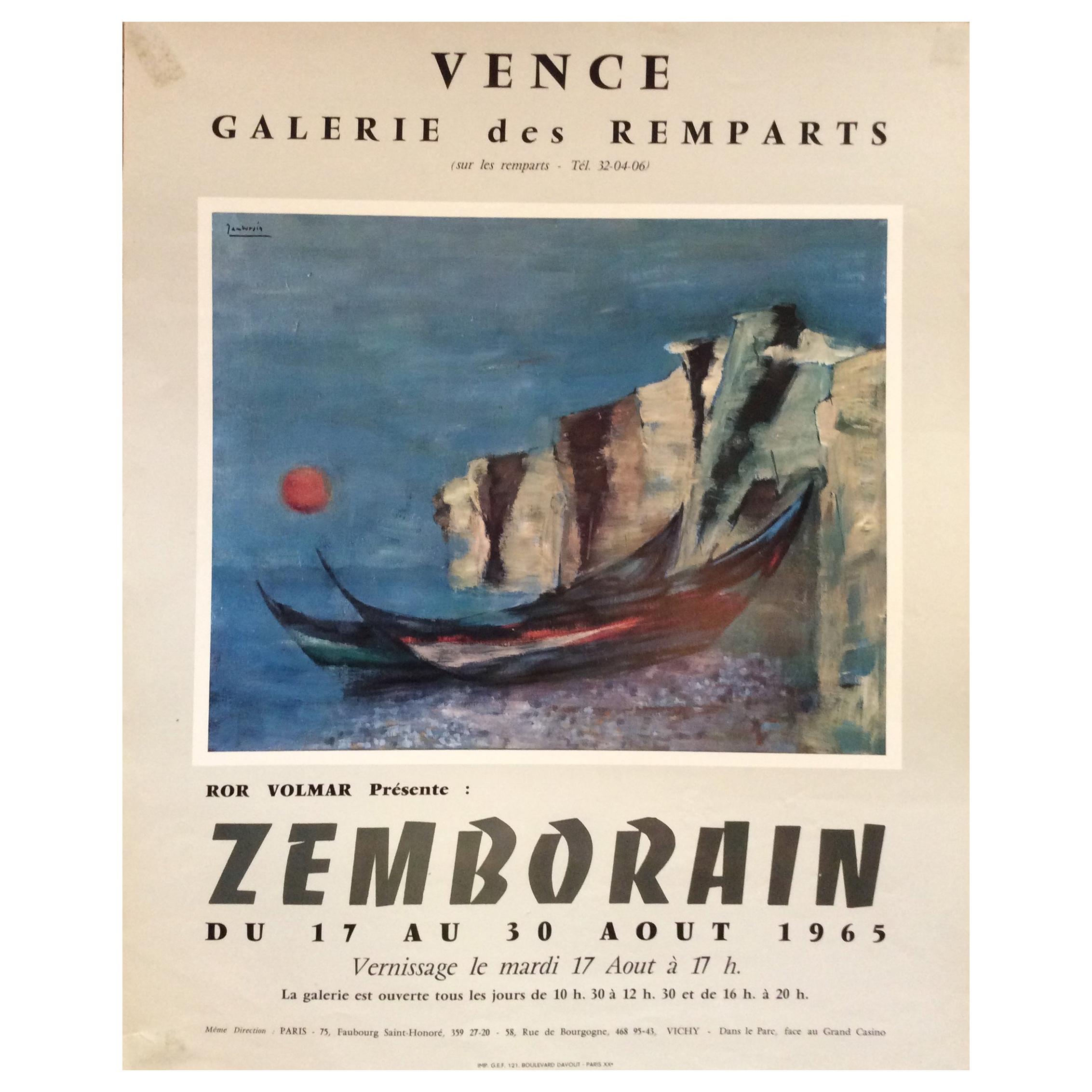 Original Midcentury French Seacaspe Art Exhibit Poster by Zemborain, dated 1965
