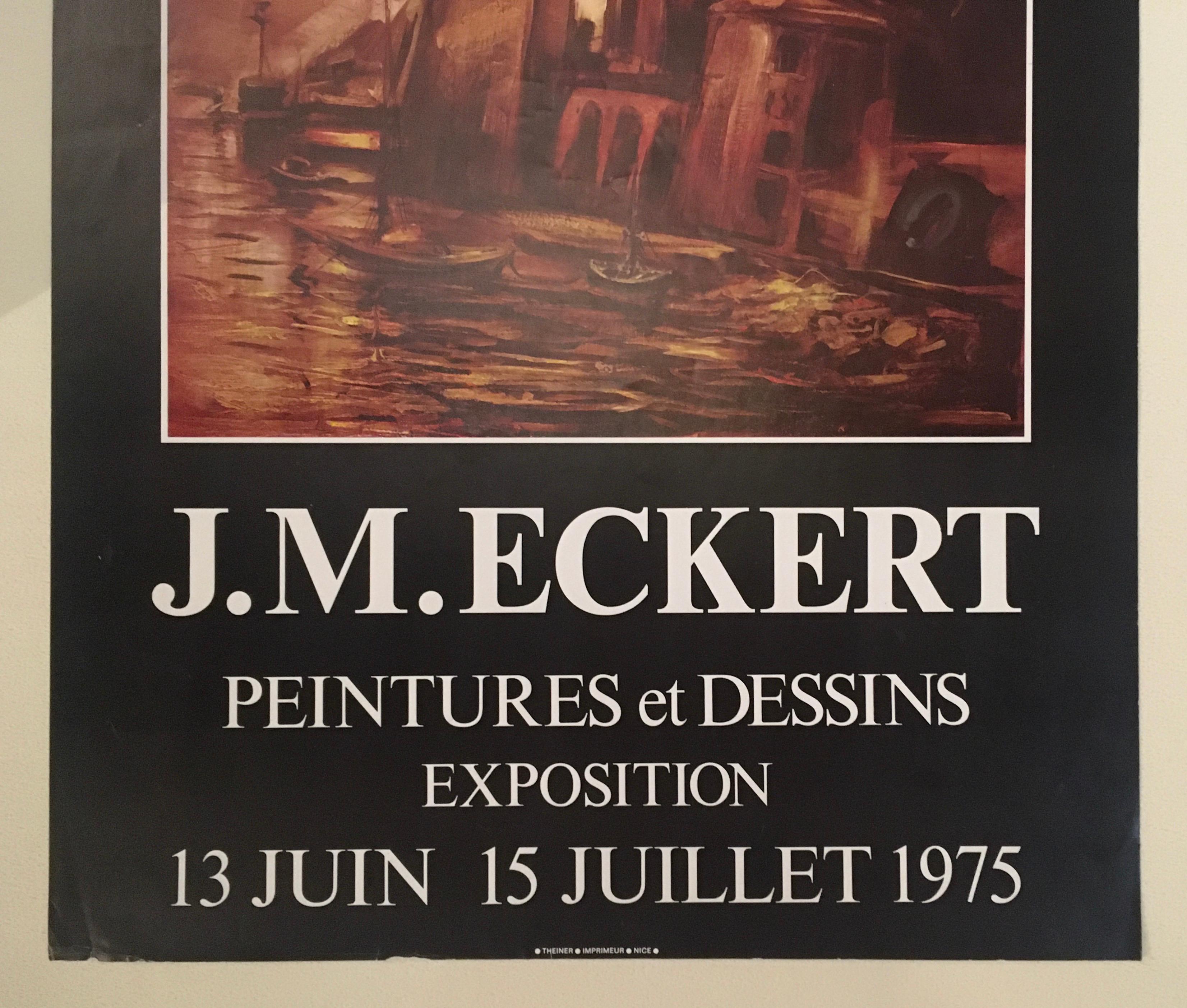 Póster original de arte paisajista de mediados de siglo firmado por John Michael Eckert Francés en venta