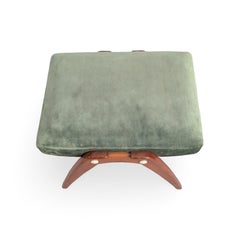 Original Midcentury Fußhocker Teak Samt Vintage Ottoman
