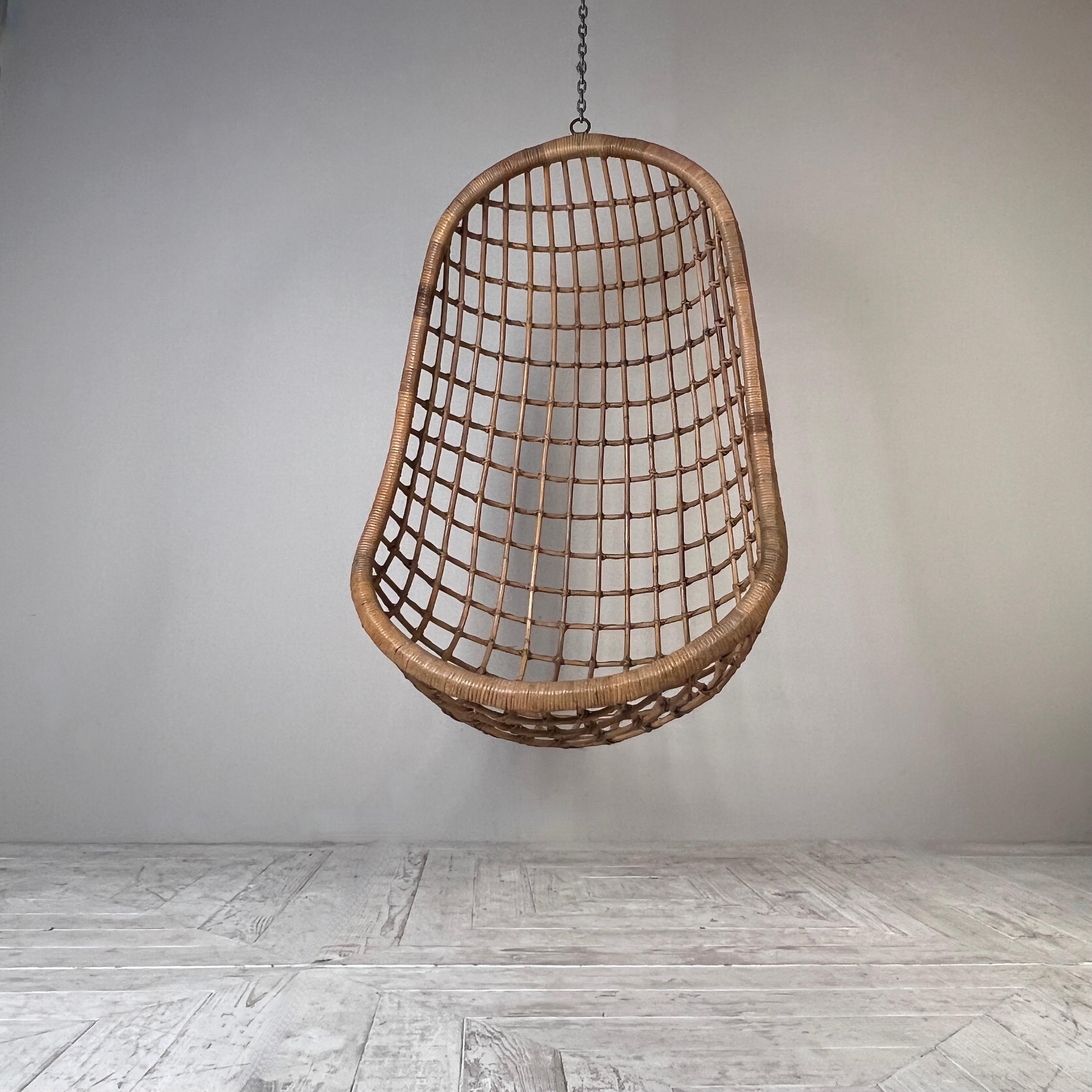 English Original Midcentury Hanging Bamboo Egg Chair