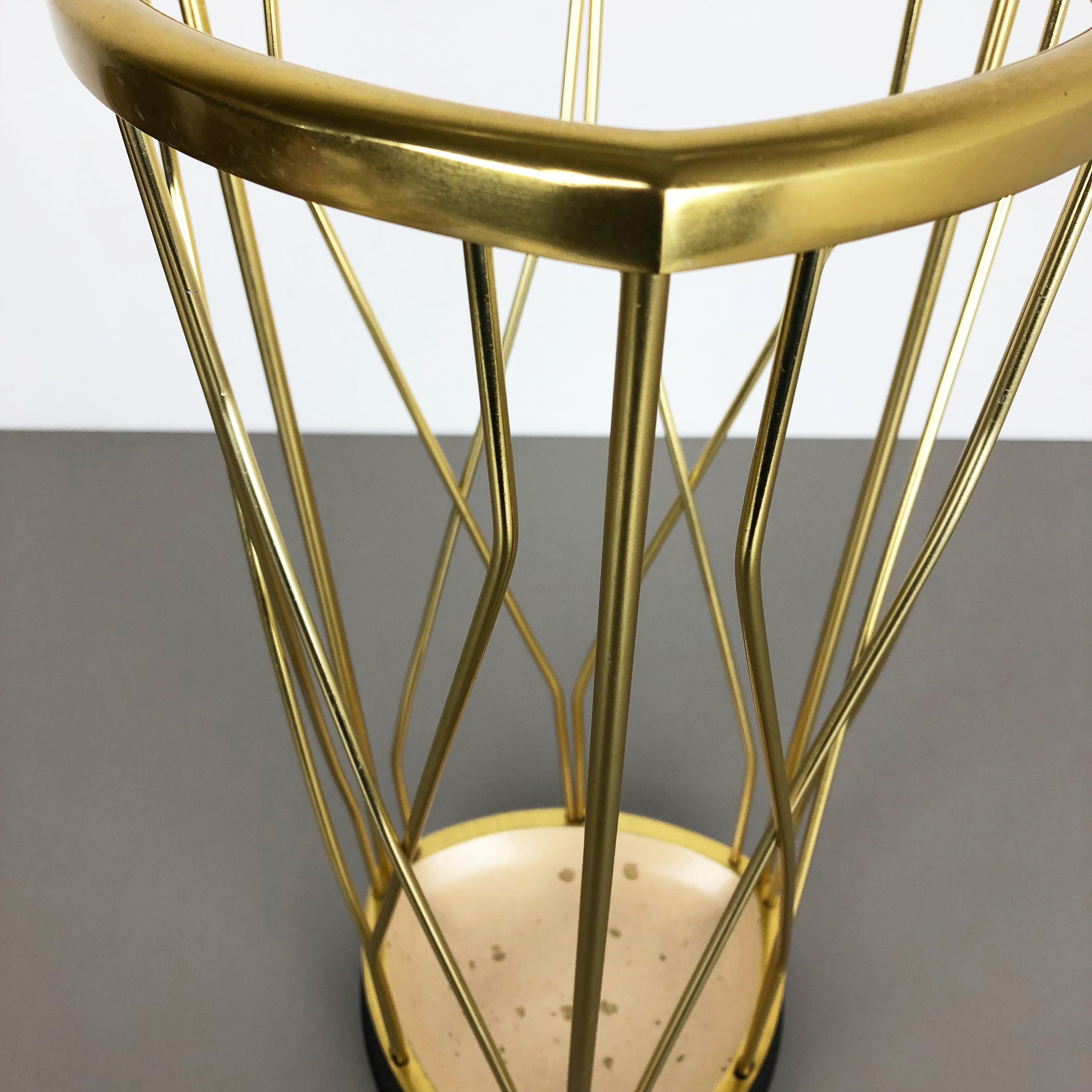 Original Midcentury Metal Brass Modernist Bauhaus Umbrella Stand, Germany, 1950s 1