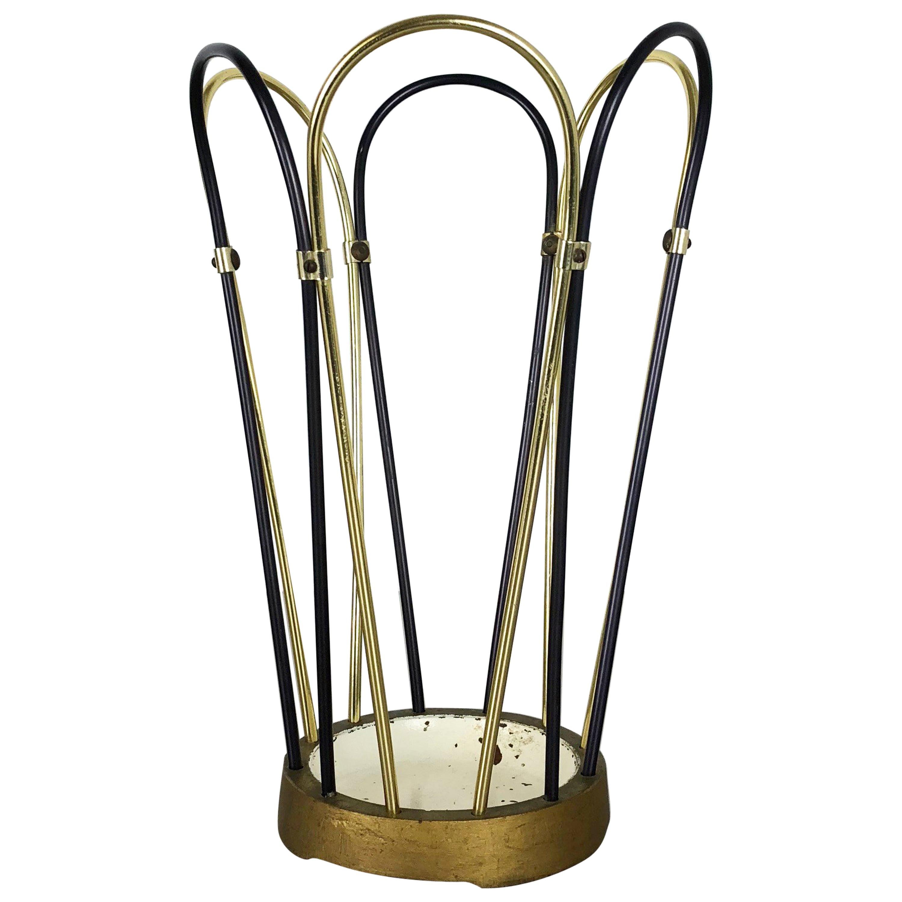 Original Midcentury Metal Brass Modernist Bauhaus Umbrella Stand, Germany, 1950s