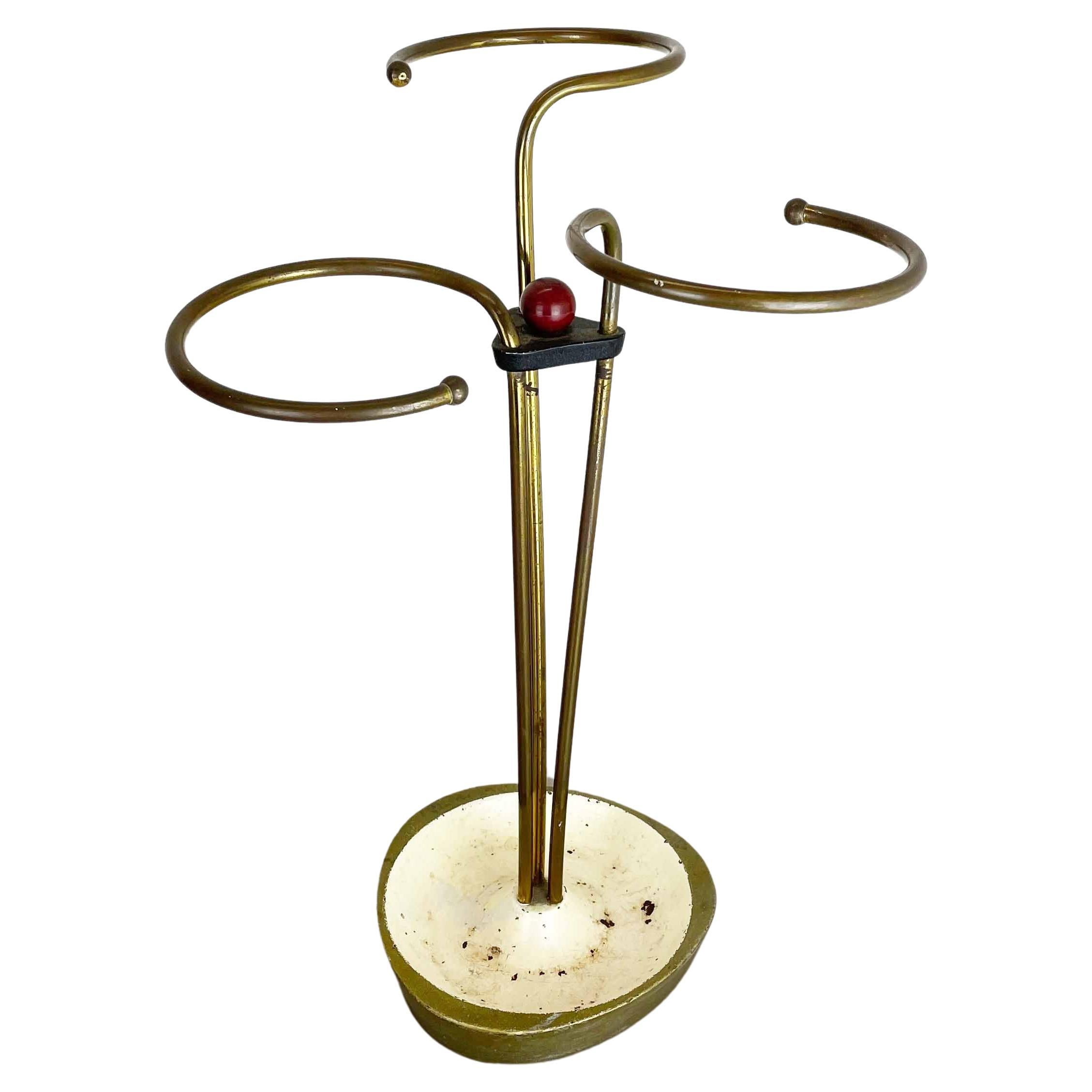 Original Mid-Century Metal Brass Modernist Bauhaus Umbrella Stand Germany, 1950s For Sale
