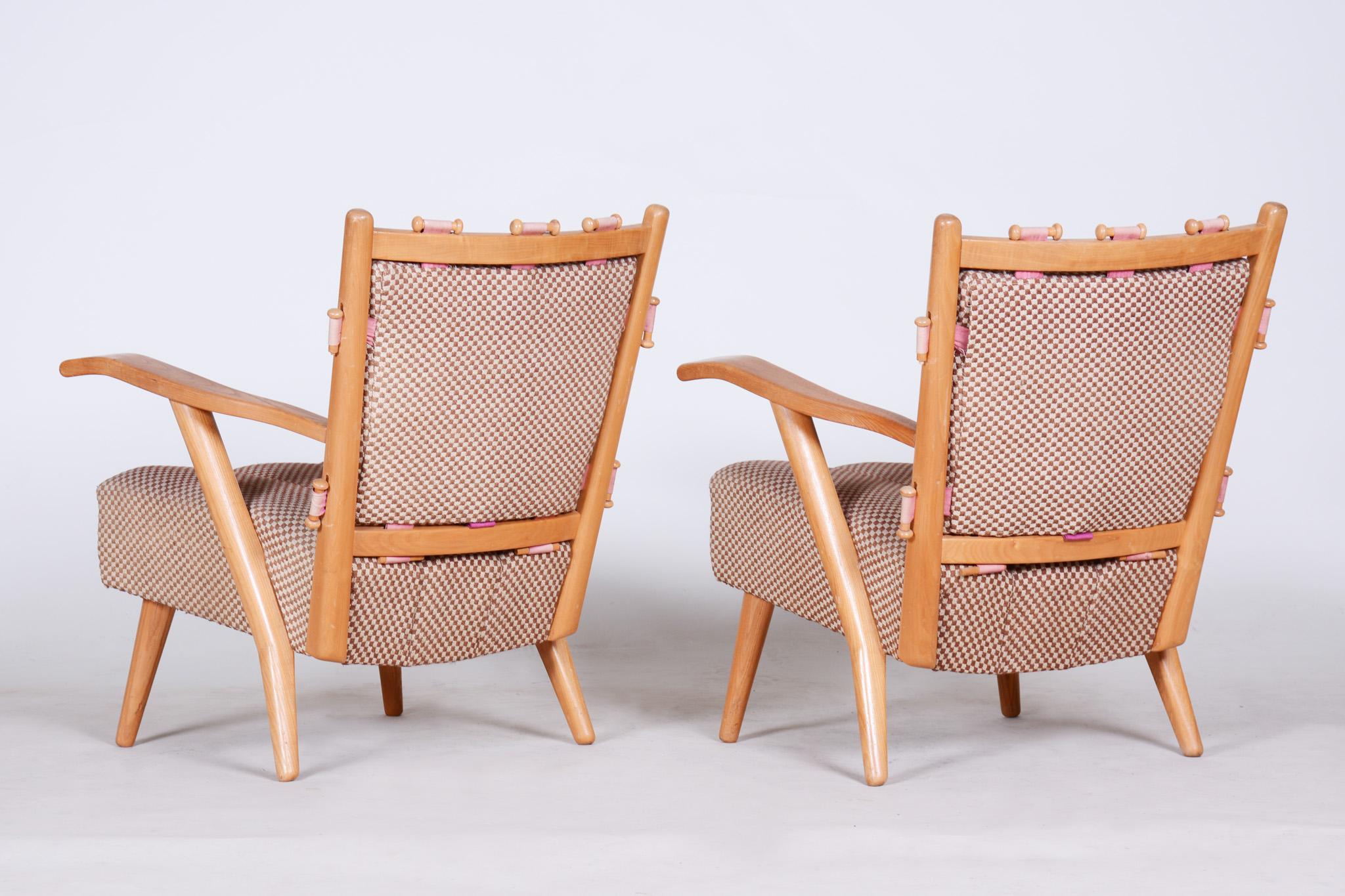 Original Mid-Century Modern Ash Armchairs, 1950s, Made by ÚLUV Workshop 5