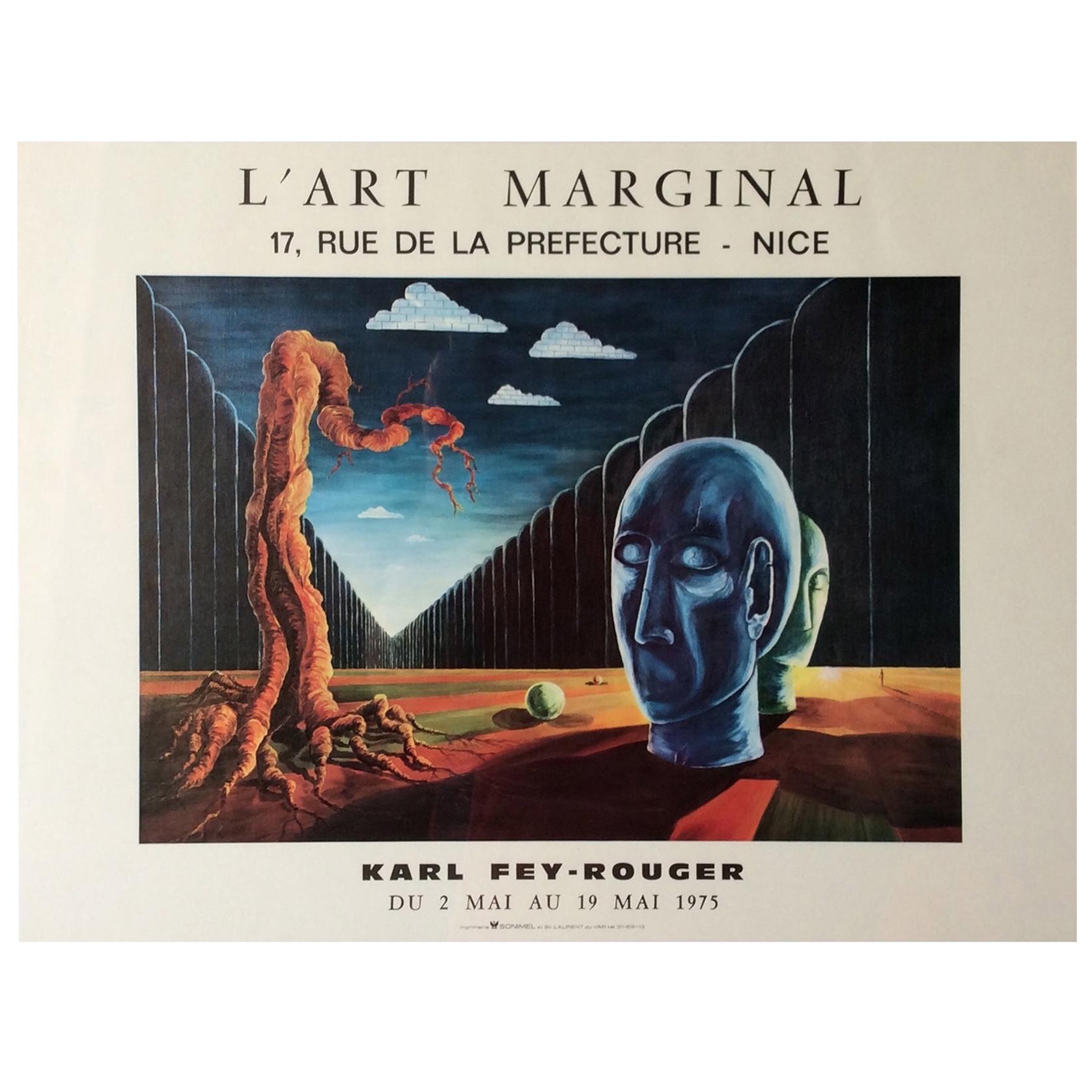 Original Mid-Century Karl Fey-Rouger Surrealist Art Exhibition Poster, 1975
