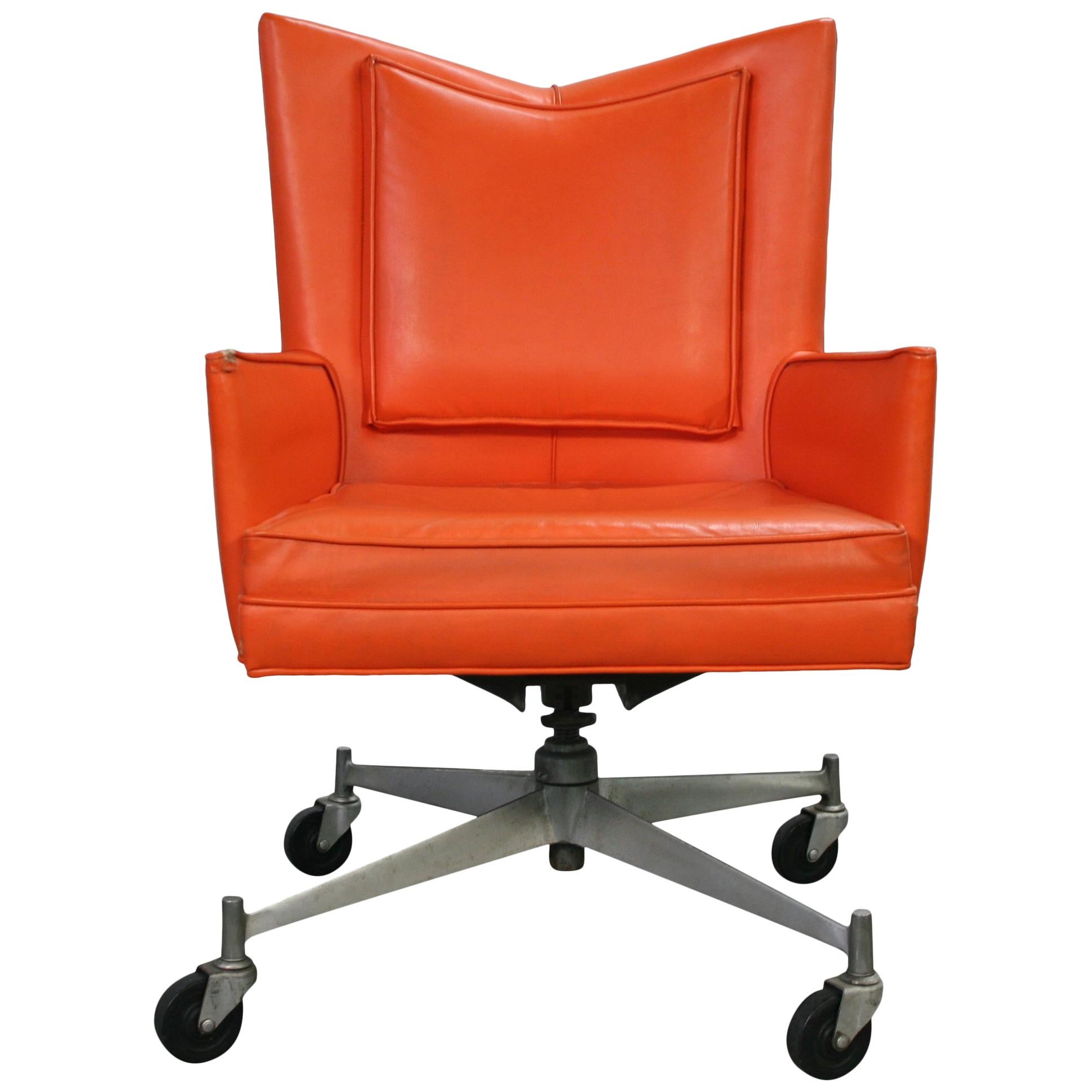 Original Midcentury Orange Vinyl Paul McCobb Executive Office Chair Rare
