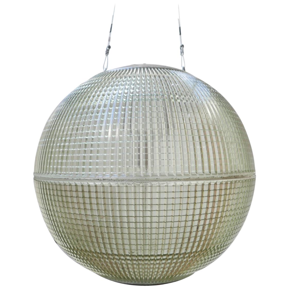 Original Midcentury Parisian Holophane Glass Globe Pendant