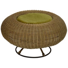 Vintage Original Midcentury Rattan Pouffe or Ottoman, 1950s