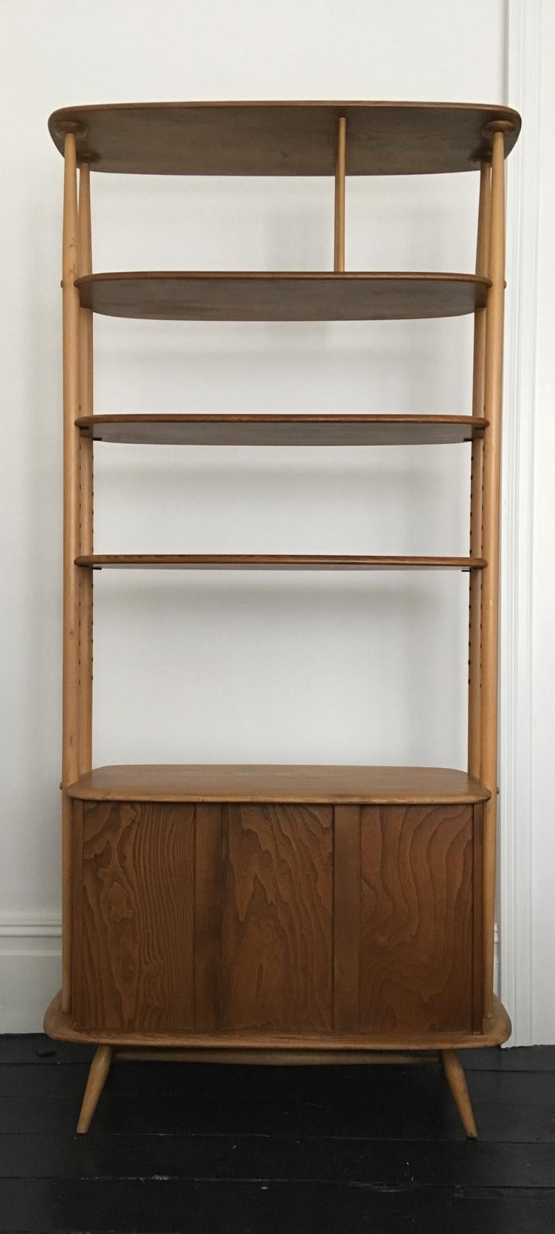 Metal Original Midcentury Room Divider or Bookcase in Elm and Beech by Ercolani