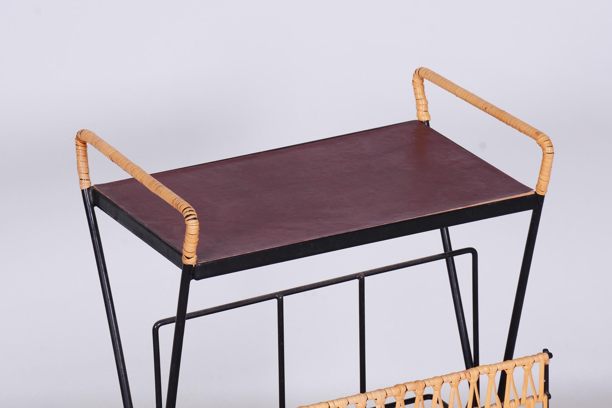 Mid-20th Century Original Midcentury Side Table, Metal, Rattan, Scandinavia, 1960s For Sale