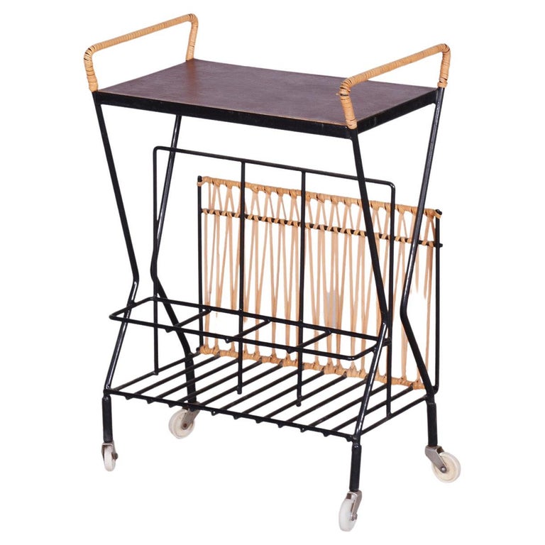 Original Midcentury Side Table, Metal, Rattan, Scandinavia, 1960s For ...