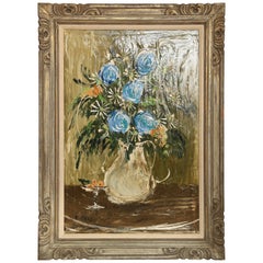 Original Midcentury Stillleben Floral Ölgemälde
