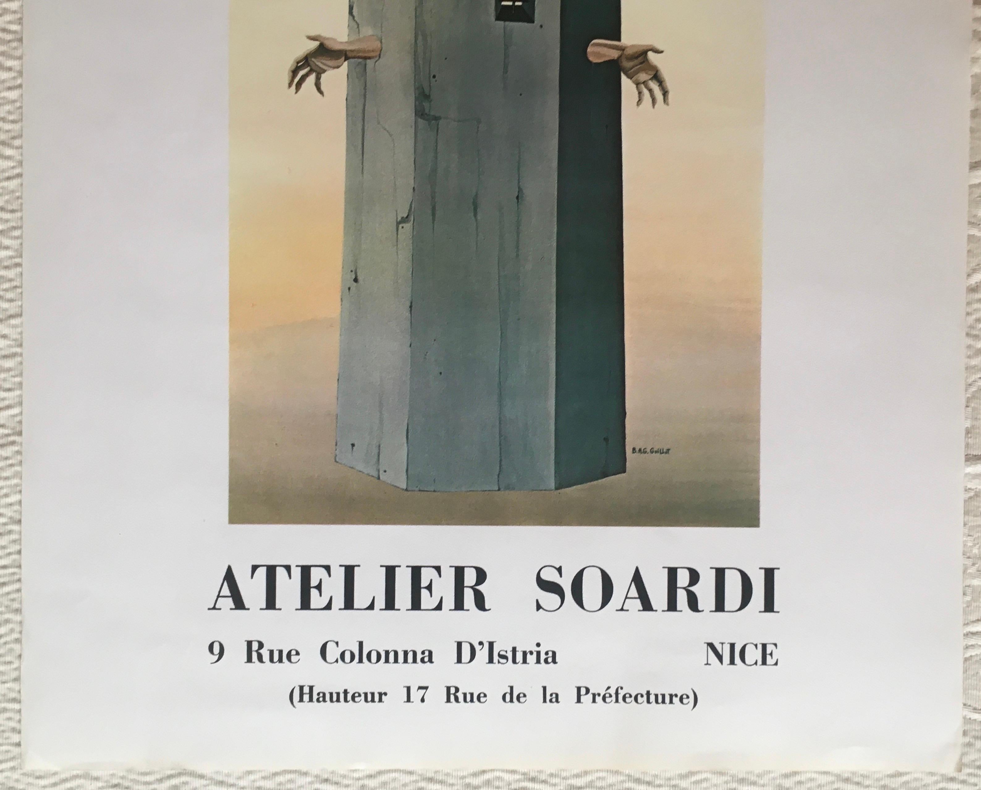 Surrealistisches Ausstellungsplakat von B.A.G. Guillot aus der Mitte des Jahrhunderts (Französisch) im Angebot