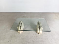 Original Midcentury Travertin Couchtisch Italien Glas Design