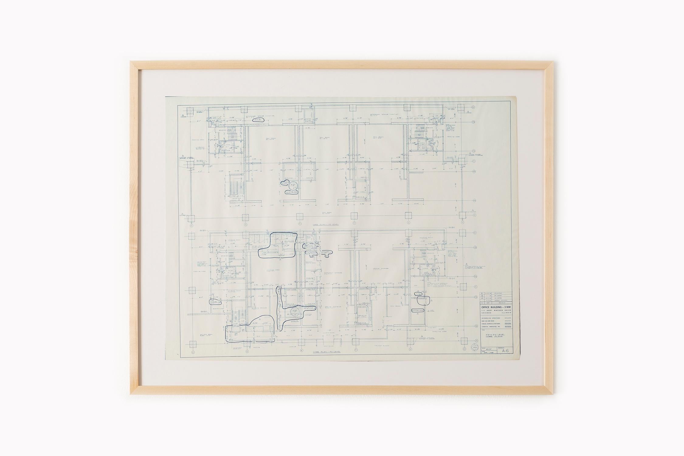 Paper Original Mies van der Rohe Blueprint, 111 E. Wacker Chicago 1968 P-3 Level Plan For Sale