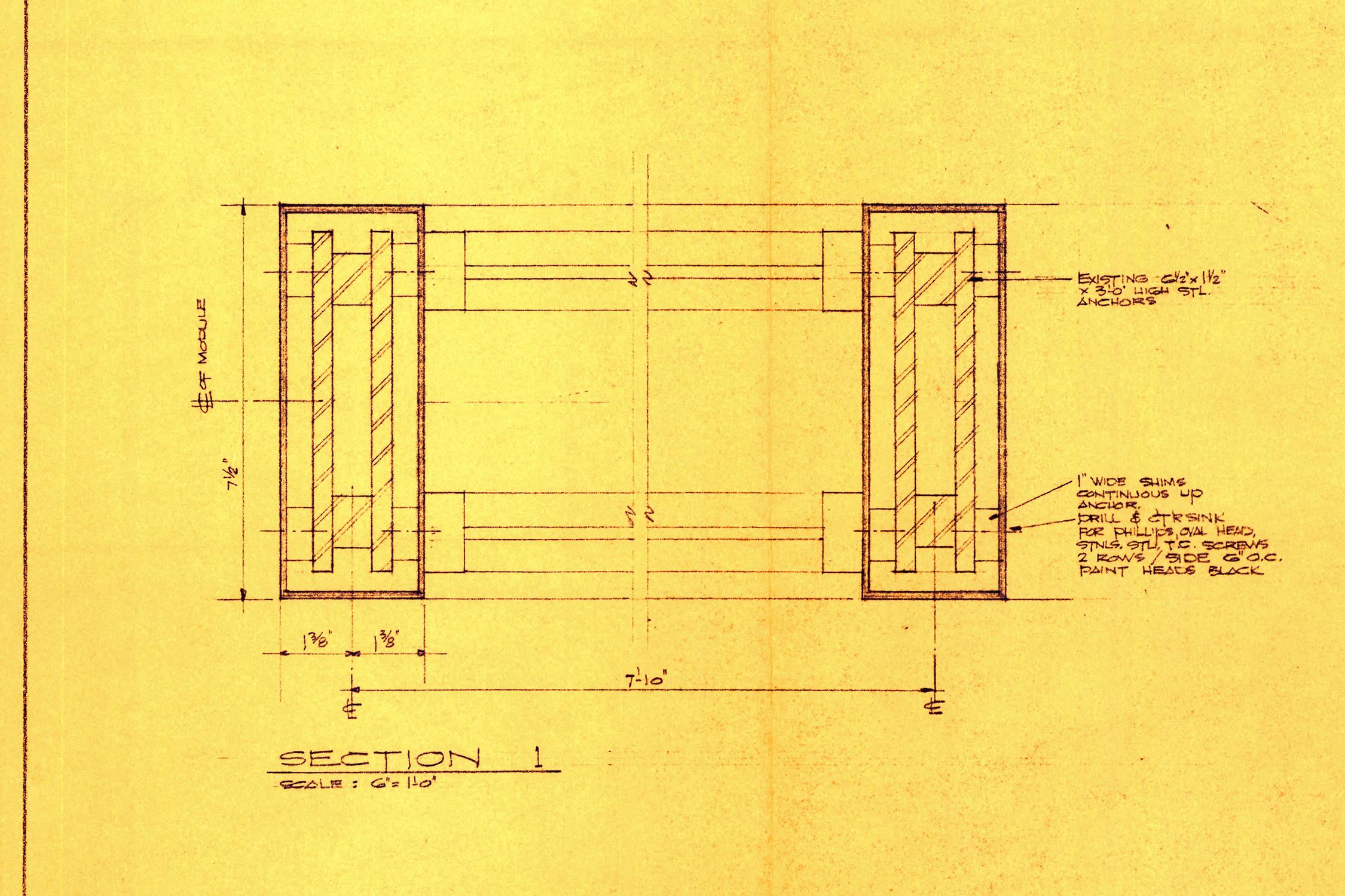 American Original Mies van der Rohe Blueprint from 1964, Illuminated Wall Details For Sale