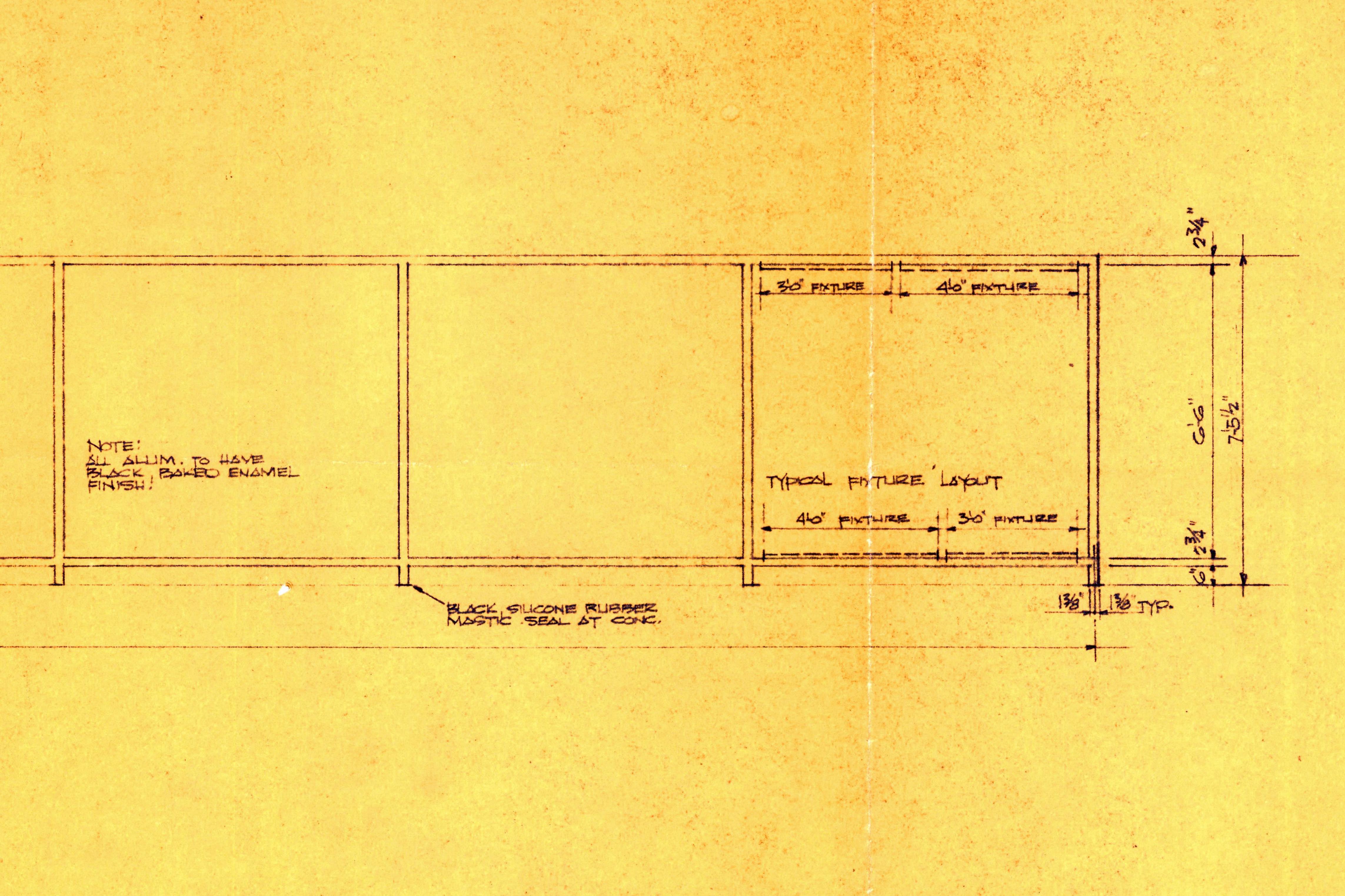Original Mies van der Rohe Blueprint from 1964, Illuminated Wall Details In Good Condition For Sale In Chicago, IL