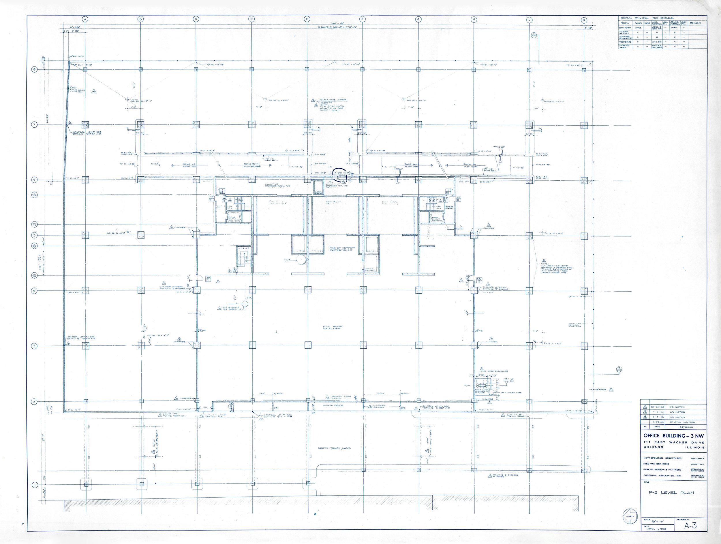 Plexiglass Original Mies van der Rohe Blueprint from 1964, Illuminated Wall Details For Sale