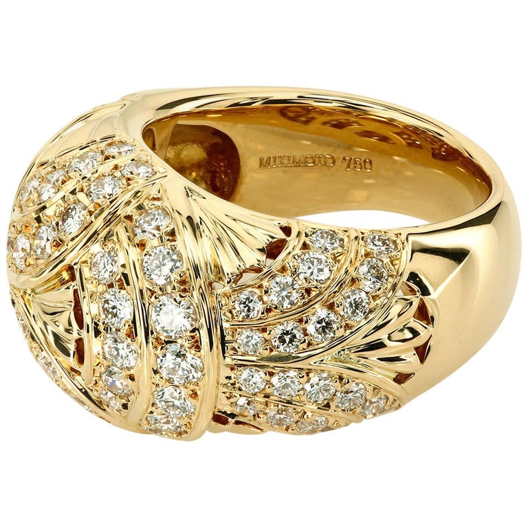 Original Mikimoto 18 Karat Gold Imperial Ring with Diamonds For