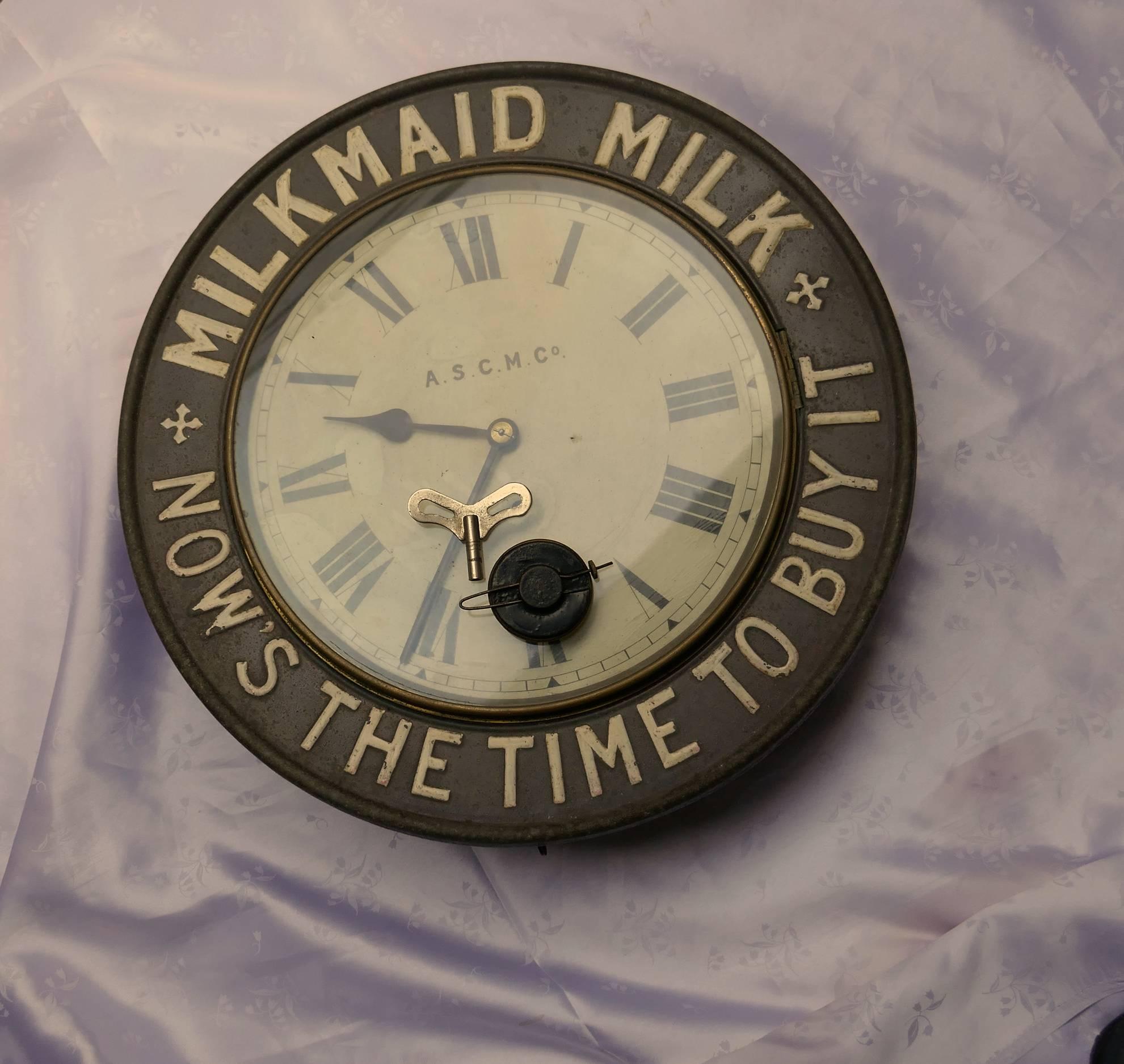 19th Century Original Mikmaid Milk Advertising Clock, from 1890 by the A.S.C.M Co