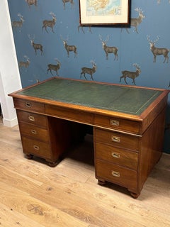 Original military campaign desk with green leather