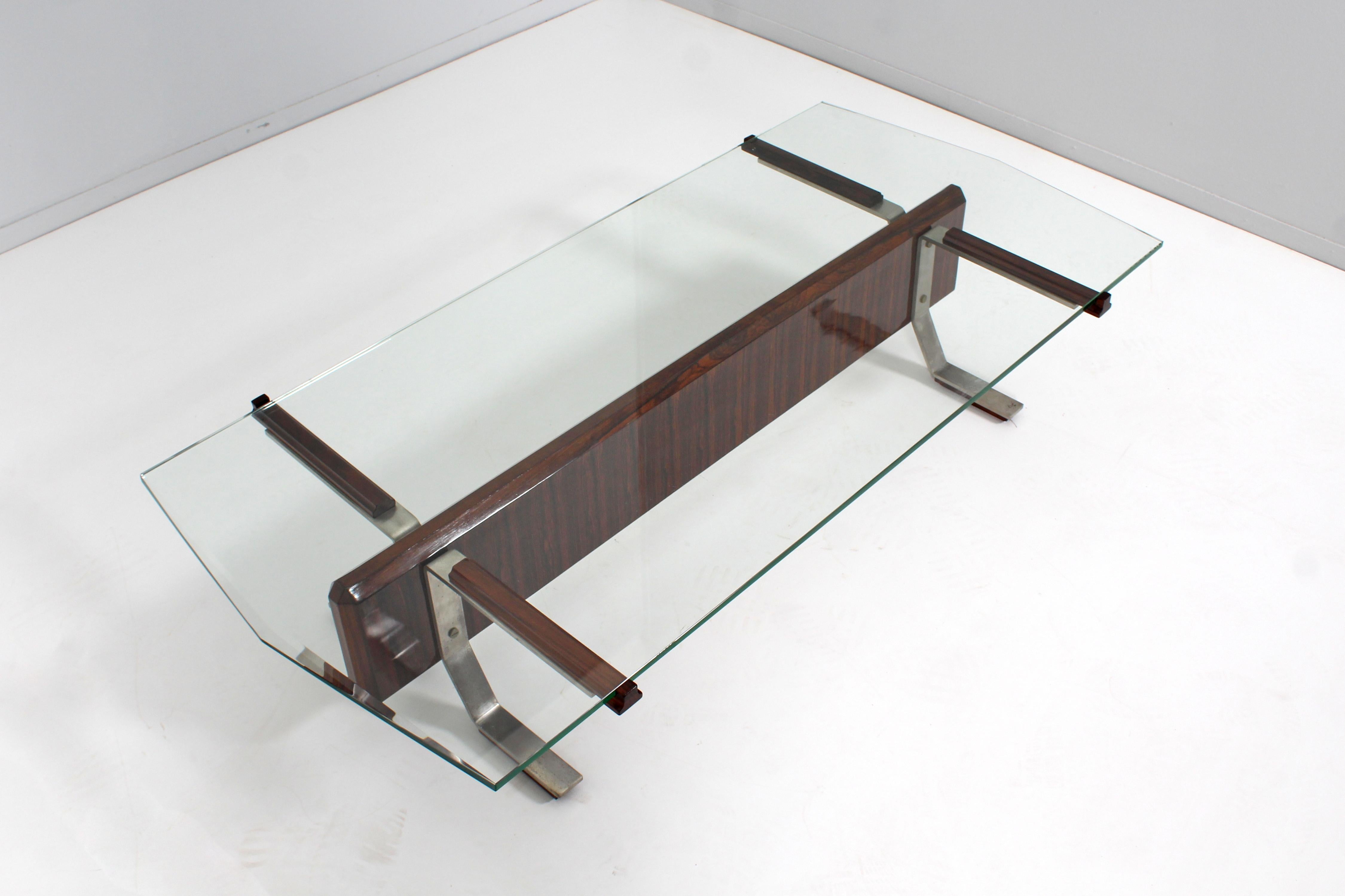Original MIM Roma I. Parisi (attr.) Glass, Metal and Wood Coffee Table 60s Italy For Sale 5